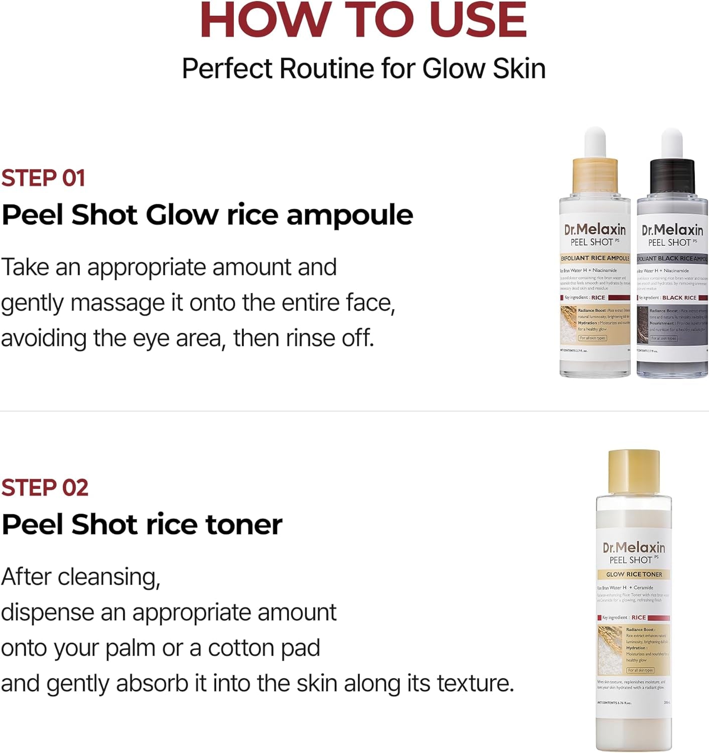 Dr.Melaxin Peel Shot Glow Rice Toner with Rice Extract & Ceramides, Hydrating & Skin Refining Face Toner for Glass Skin, Liposome Oil for Deep Moisture & Barrier Care, Korean Skincare, 6.76 Fl.Oz