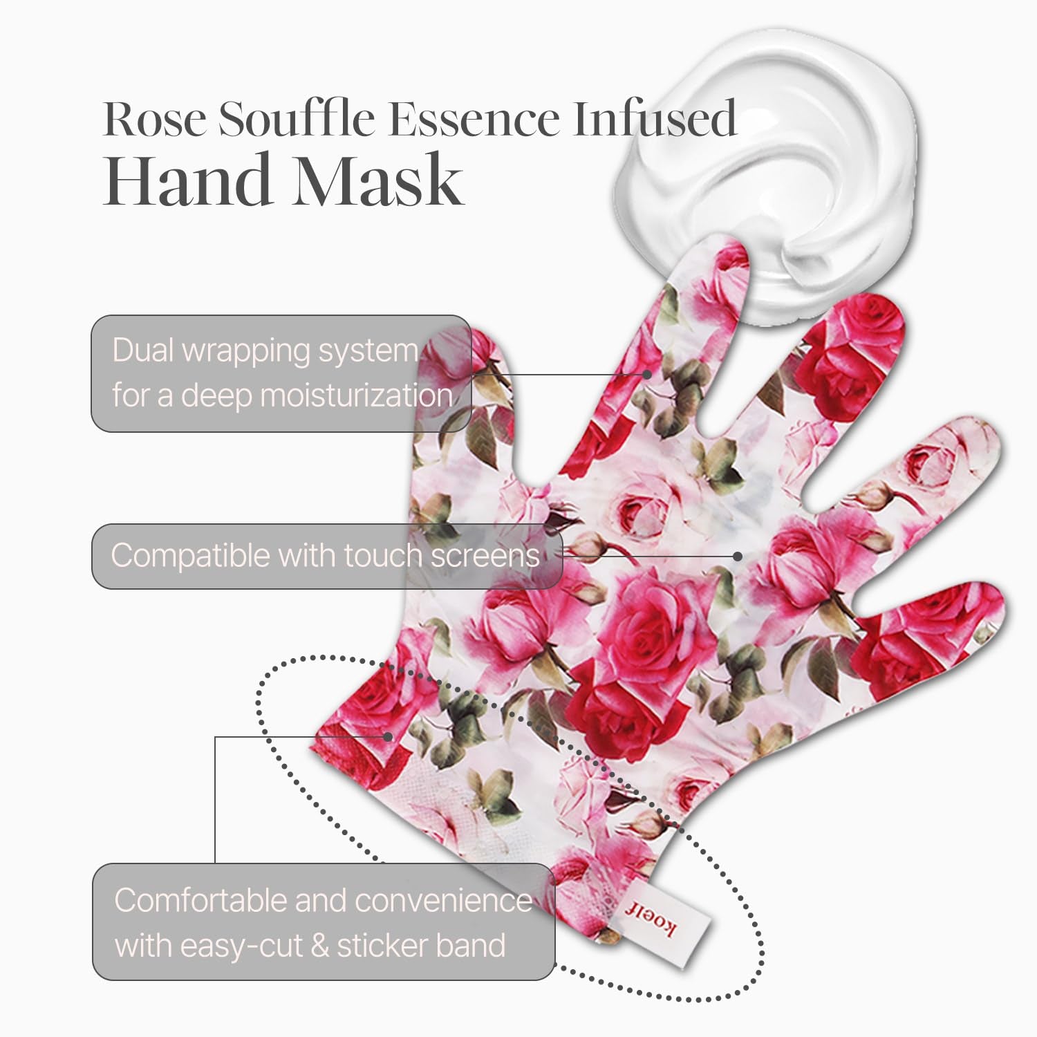 Koelf PETITFEE Rose Petal Satin Hand Mask (5Pairs) - Intensive Nourishing, Moisturizing Gloves, Rose Scented Hand Repair Masks with Peptide, Collagen, Shea Butter for Silky Smooth Hand, Hand Treatment