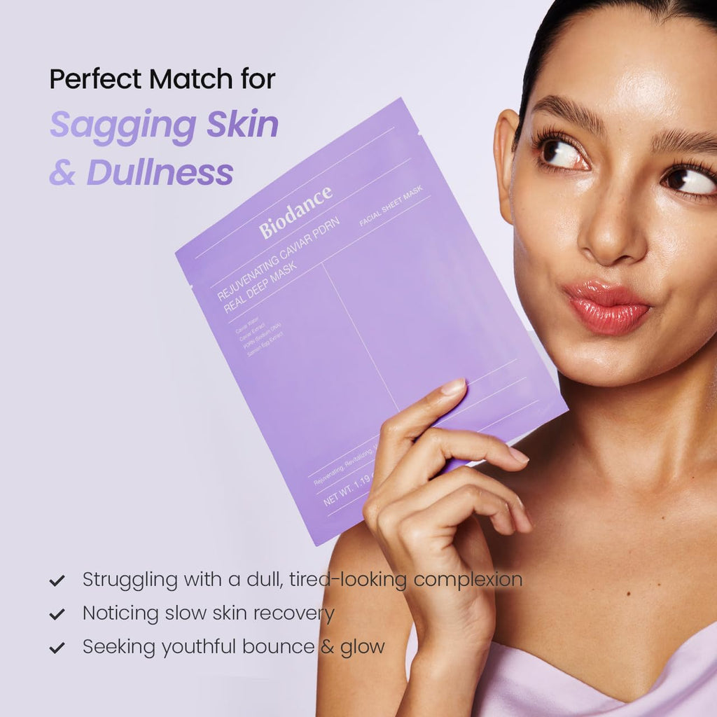 BIODANCE Rejuvenating Caviar PDRN Real Deep Mask, Overnight Hydrogel Face Mask, Skin Firming, Radiance, Enhancing Skin Recovery, Korean Skin Care, Mothers Day Gifts | 1.19Oz(34G) X 4Ea