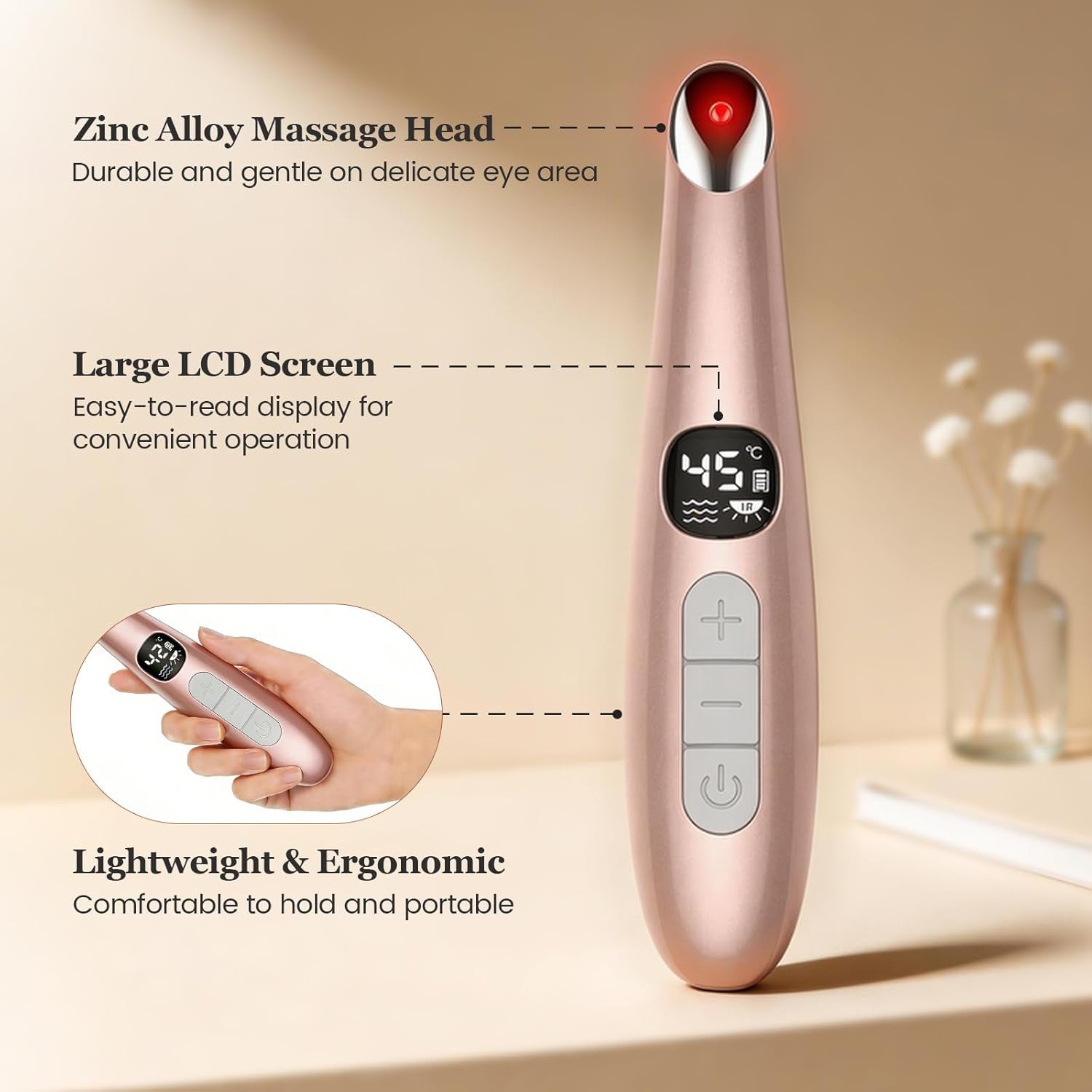 Eye Lift Wand, 3 Modes Eye Massager Wand, Eye Massager for Dry Eyes, Dark Circles and Puffiness, Eye Lifting Device for Fine Lines, Black