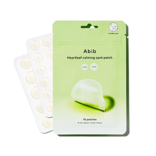 Abib Heartleaf Calming Spot Patch 2 Sizes 78 Patches, Waterproof Pimple Patches for Face, Invisible, Ultra-Adherent & Fast-Soothing Zit Care (10Mm*48Pcs / 12Mm*30Pcs)
