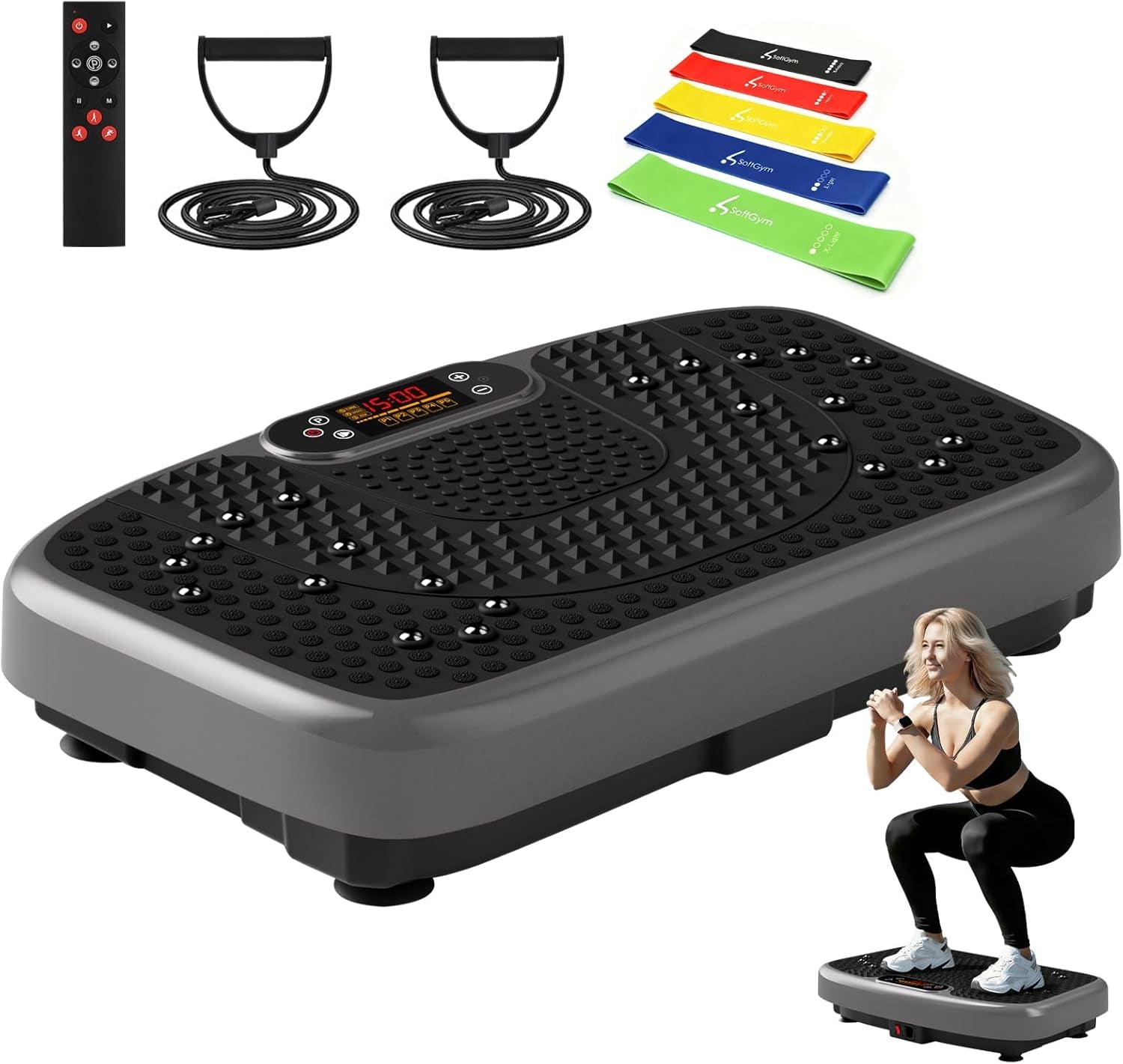Softgym Vibration Plate Exercise Machine for Lymphatic Drainage,Power Vibrate Stand Shake Board 450 Lbs Capacity Whole Body Workout Waver with Fitness Resistance Bands Weight Loss Gifts for Women Men
