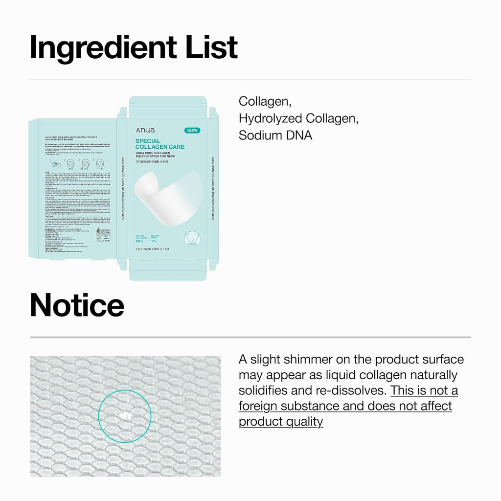 Anua PDRN Collagen Melting Patch for Neck, Lifting and Firming, Thin Film Patch for Neck Fine Lines & Forehead, Plumping Effect with Salmon DNA, Korean Skincare, 0.02G X 4EA