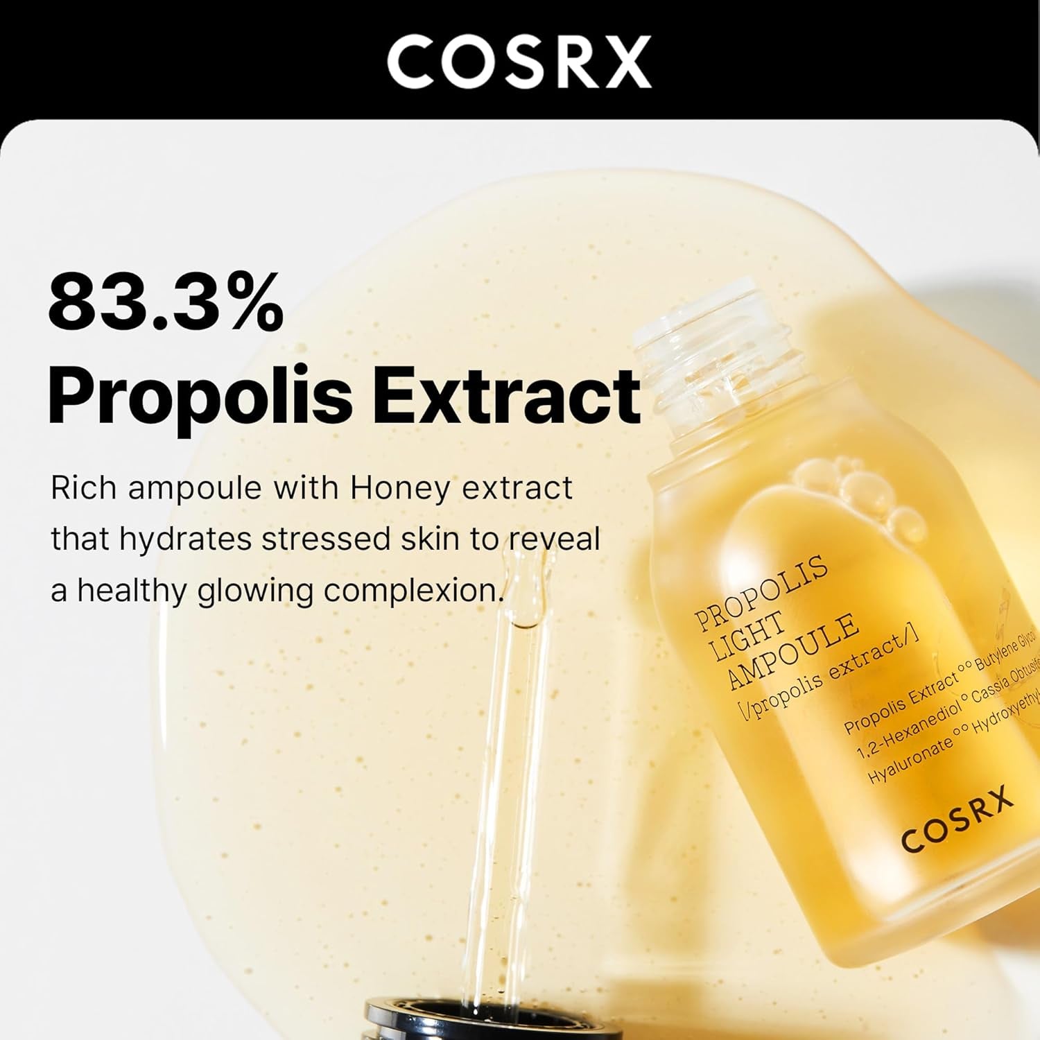 COSRX Propolis Ampoule, Glow Boosting Serum for Face with 73.5% Propolis Extract, 1.01Fl.Oz/30Ml, Hydrating Essence for Sensitive Skin, Fine Lines, Uneven Skintone, Korean Skincare