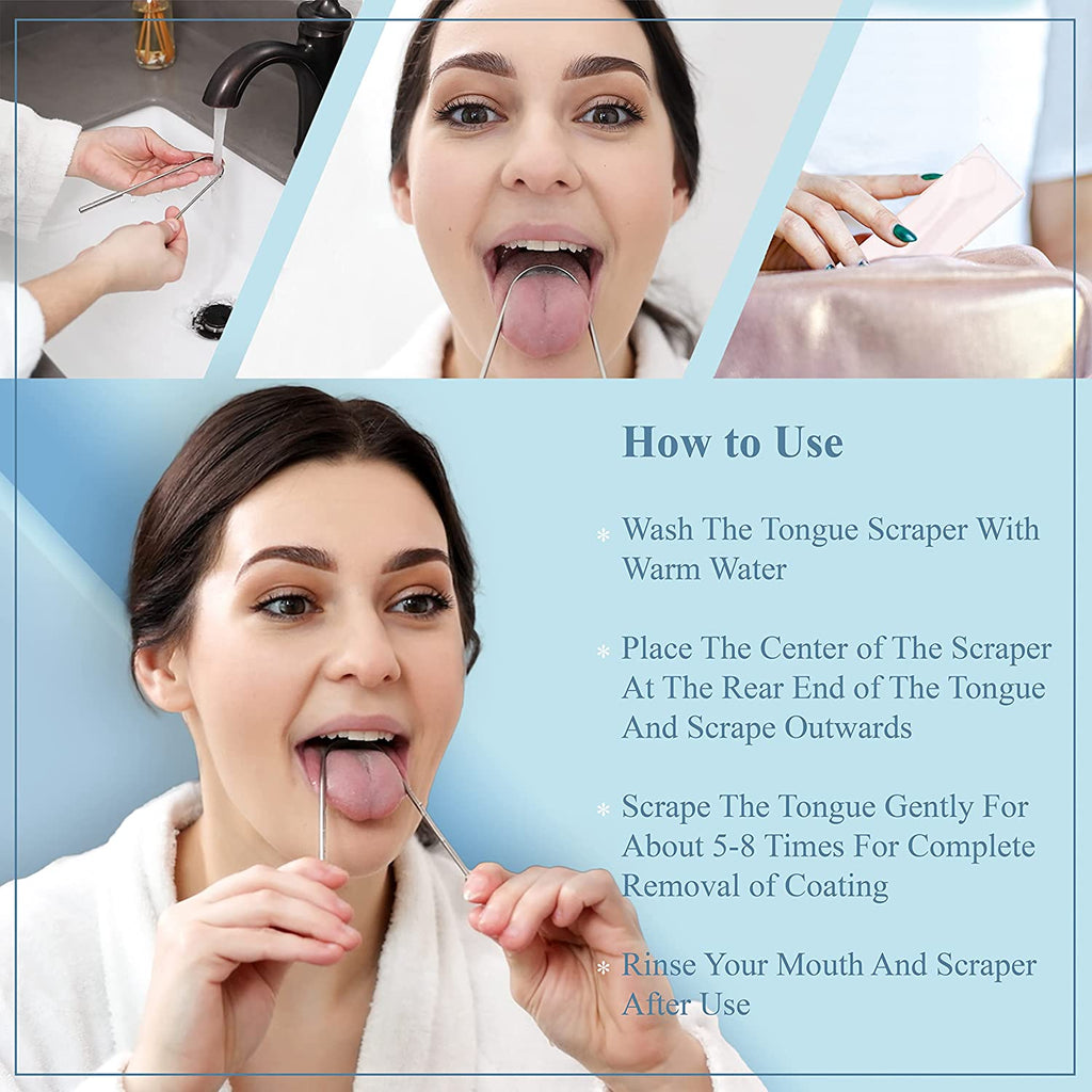 Mastermedi Tongue Scraper for Adults with Multicolor Travel Cases (2 Pack), 100% Stainless Steel, Reduce Bad Breath, Tongue Scrubber, Easy to Use, Tongue Cleaner for Oral Care & Hygiene