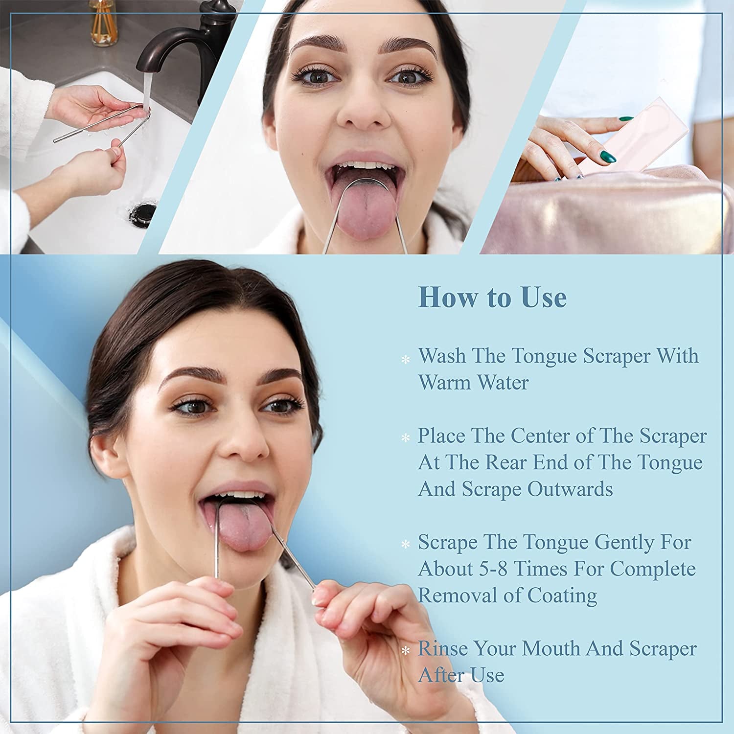 Mastermedi Tongue Scraper for Adults with Multicolor Travel Cases (2 Pack), 100% Stainless Steel, Reduce Bad Breath, Tongue Scrubber, Easy to Use, Tongue Cleaner for Oral Care & Hygiene