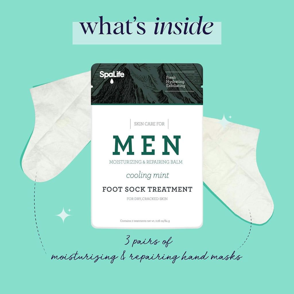 Spa Life Men'S Cooling Mint Foot Repair Balm and Moisturizing Socks Set - Revitalizing Hydrating Foot Mask for Soothing Tired, Achy Feet and Softening Dry, Cracked Skin One Size Fits Most- 6 Pairs
