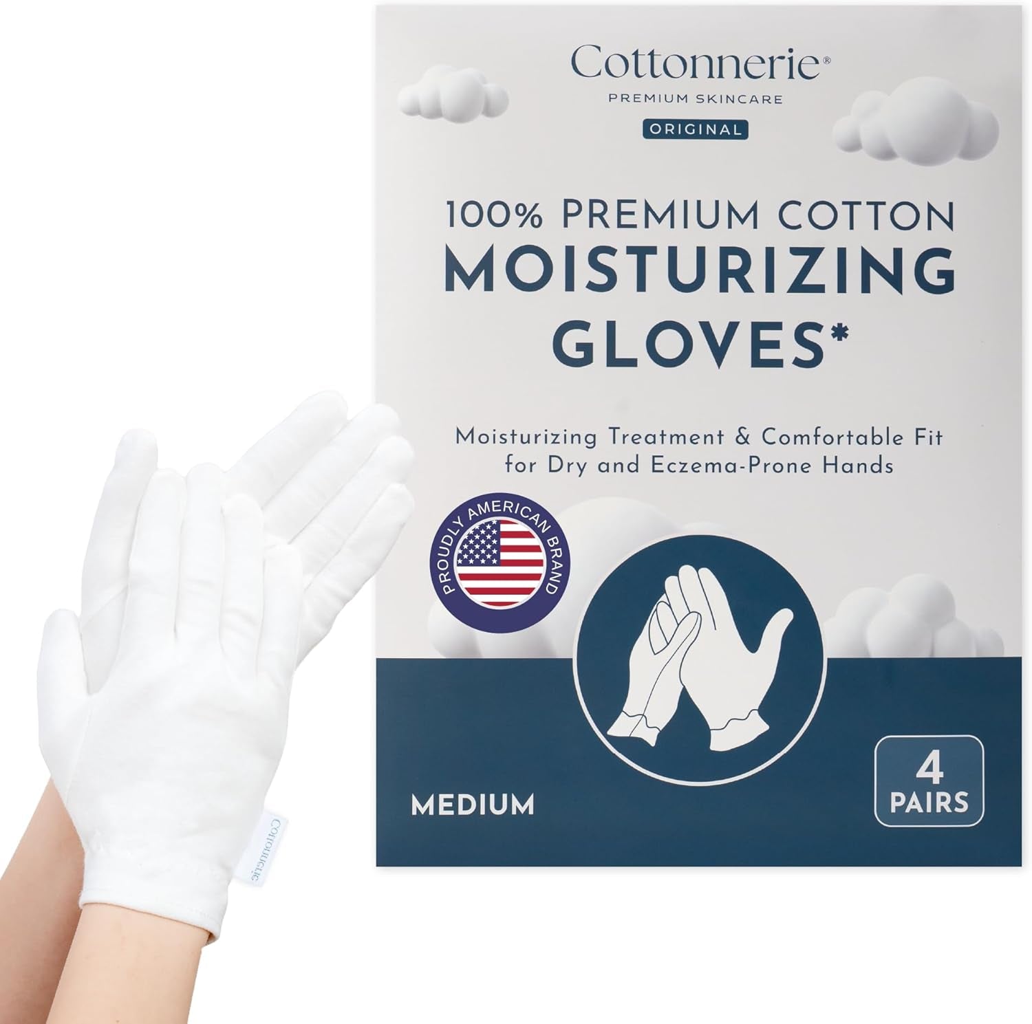 4 Pairs Cottonnerie Organic Cotton Gloves for Dry Hands Sleeping, Moisturizing Gloves Overnight, Hand Moisturizer Gloves, Moisture Gloves for Dry Hands Overnight, Sleeping Gloves, Medium