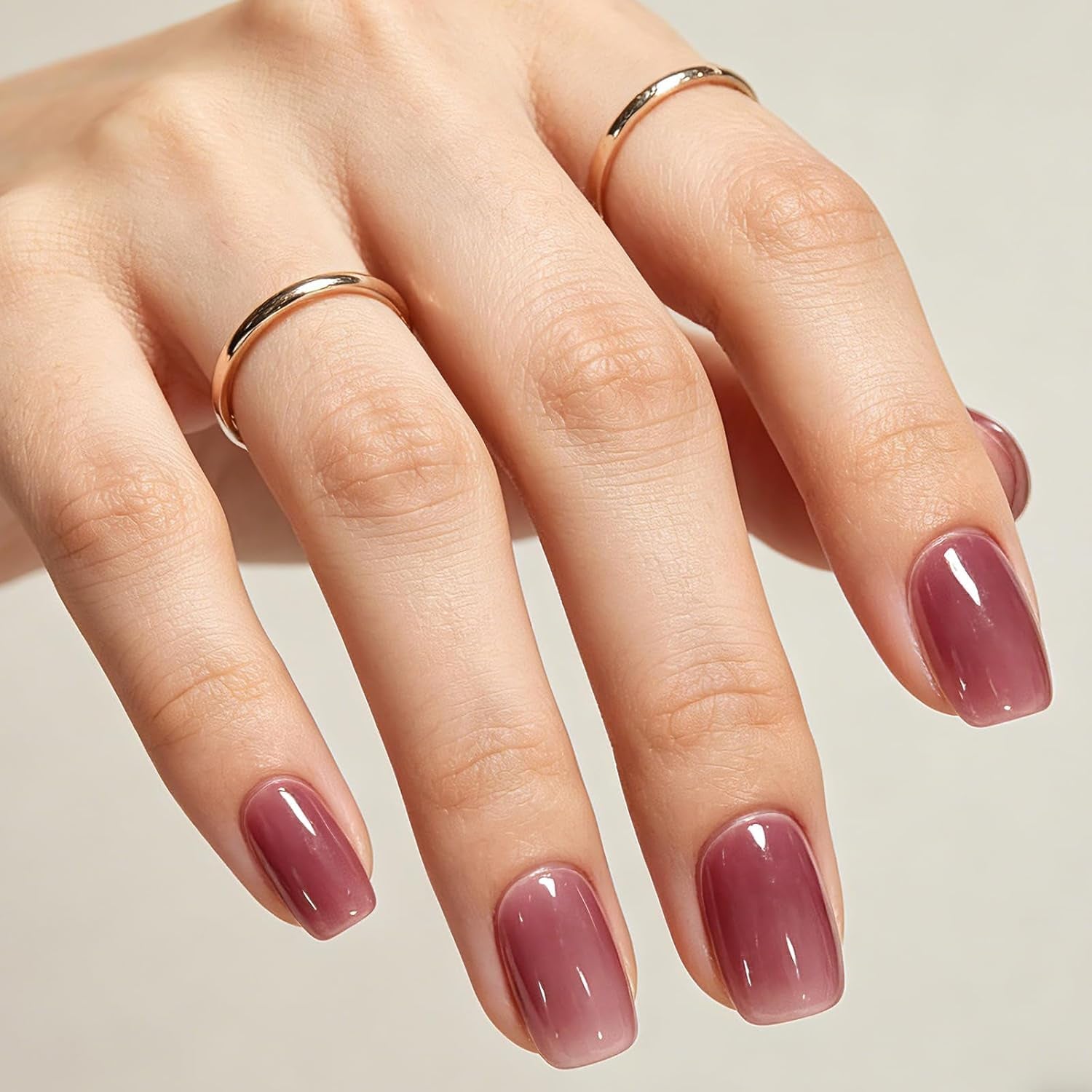 GLAMERMAID Nude Pink Short Press on Nails, Natural Extra Short Squoval Glue on Nails for Women, Coral Pink Square Jelly Soft Gel Fake Nails, round Reusable Acrylic False Nails Manicure Kit for Women