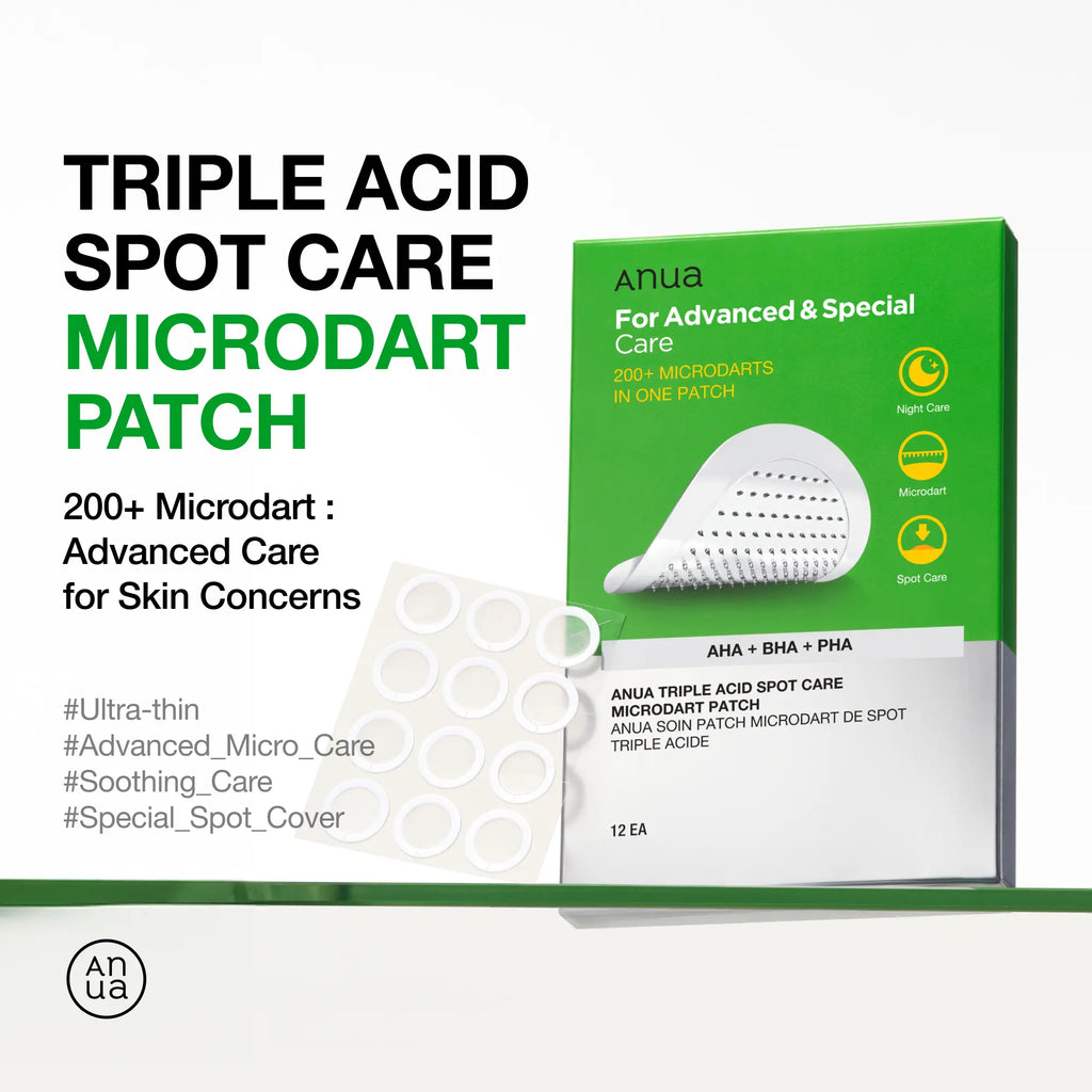 [Anua] Triple Acid Spot Care Microdart Patch (12EA) ｜Spot Care, AHA, BHA, PHA, Centella, Hydrocolloid Patch, Korean Skincare, Non-Comedogenic, Acne Calming, Sensitive Skin, Soothing, Gentle, Acne-Safe, Gentle Exfoliant