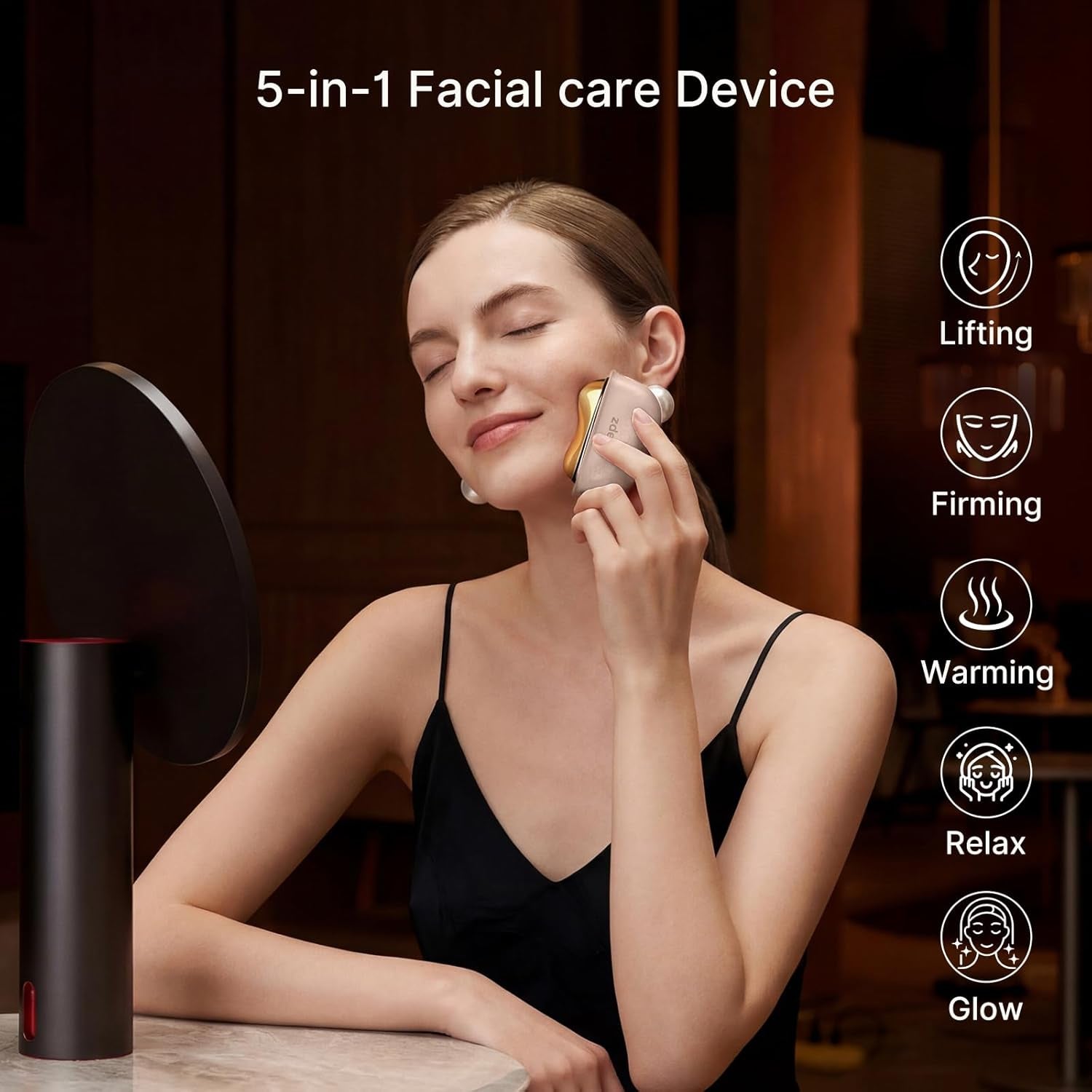 ZDEER LED Red Light Therapy for Face & Neck Massager Facial Care Device – Electric Gua Sha Brass Tool with Heat & Vibration for Firming, Sculpting & Skincare, Pink