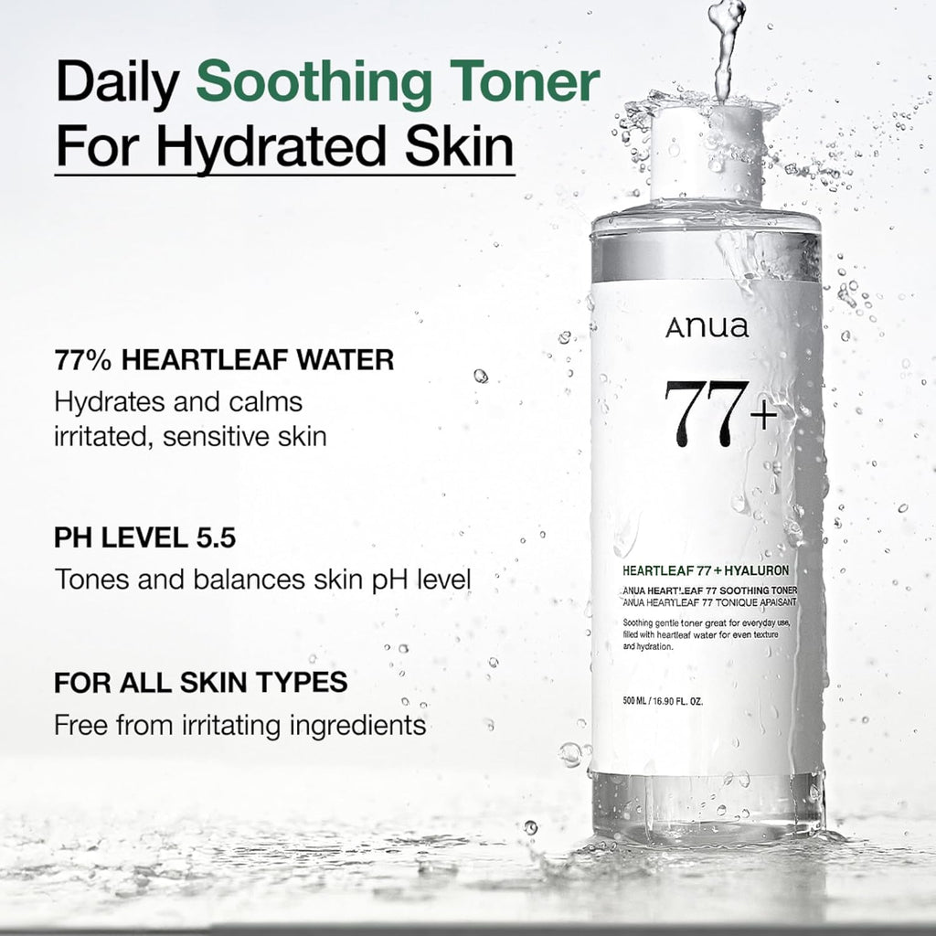 Anua Heartleaf 77 Soothing Toner, Moisturizing & Calming Facial Toner for Glass Skin, Hyaluronic Acid, Lightweight Hydration for Sensitive Skin, Redness Relief, Korean Skincare, 8.45 Fl.Oz