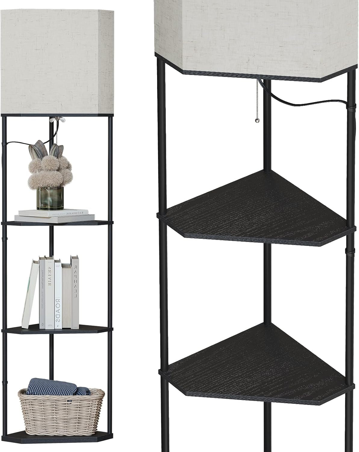 SUNMORY 5 Tier Floor Lamp with Shelves, Modern Square Standing Lamp with 3 Color Temperature Bulb, Corner Display Bookshelf Lamp for Living Room and Bedroom, Tall Shelf Floor Lamp