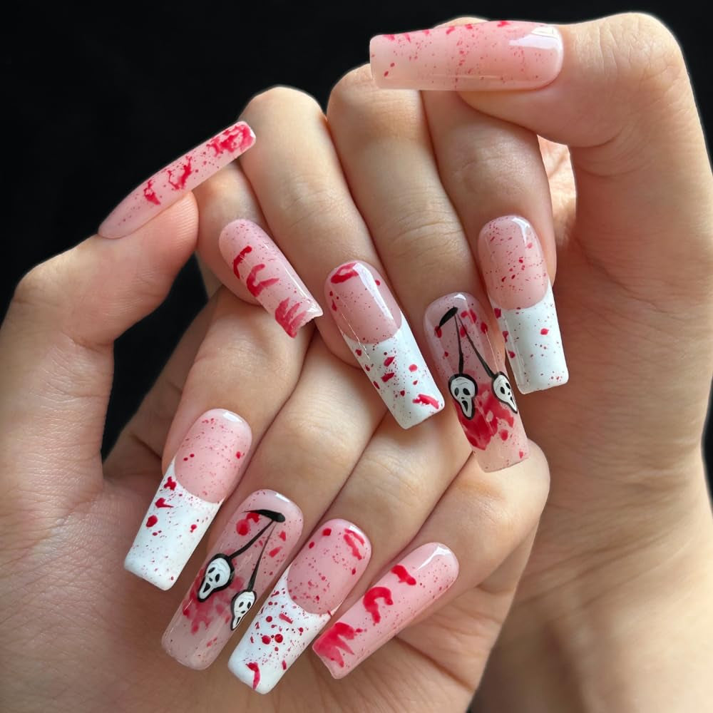 MAGLFELL Salon Press on Nails - 3D Almond Handmade Unique French Fake Nails, Thick Acrylic and Muti-Layer Gel False Nails, Reusable Gel Cured Durable Press Ons (Size S)