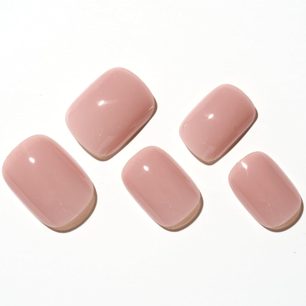 GLAMERMAID Nude Pink Short Press on Nails, Natural Extra Short Squoval Glue on Nails for Women, Coral Pink Square Jelly Soft Gel Fake Nails, round Reusable Acrylic False Nails Manicure Kit for Women