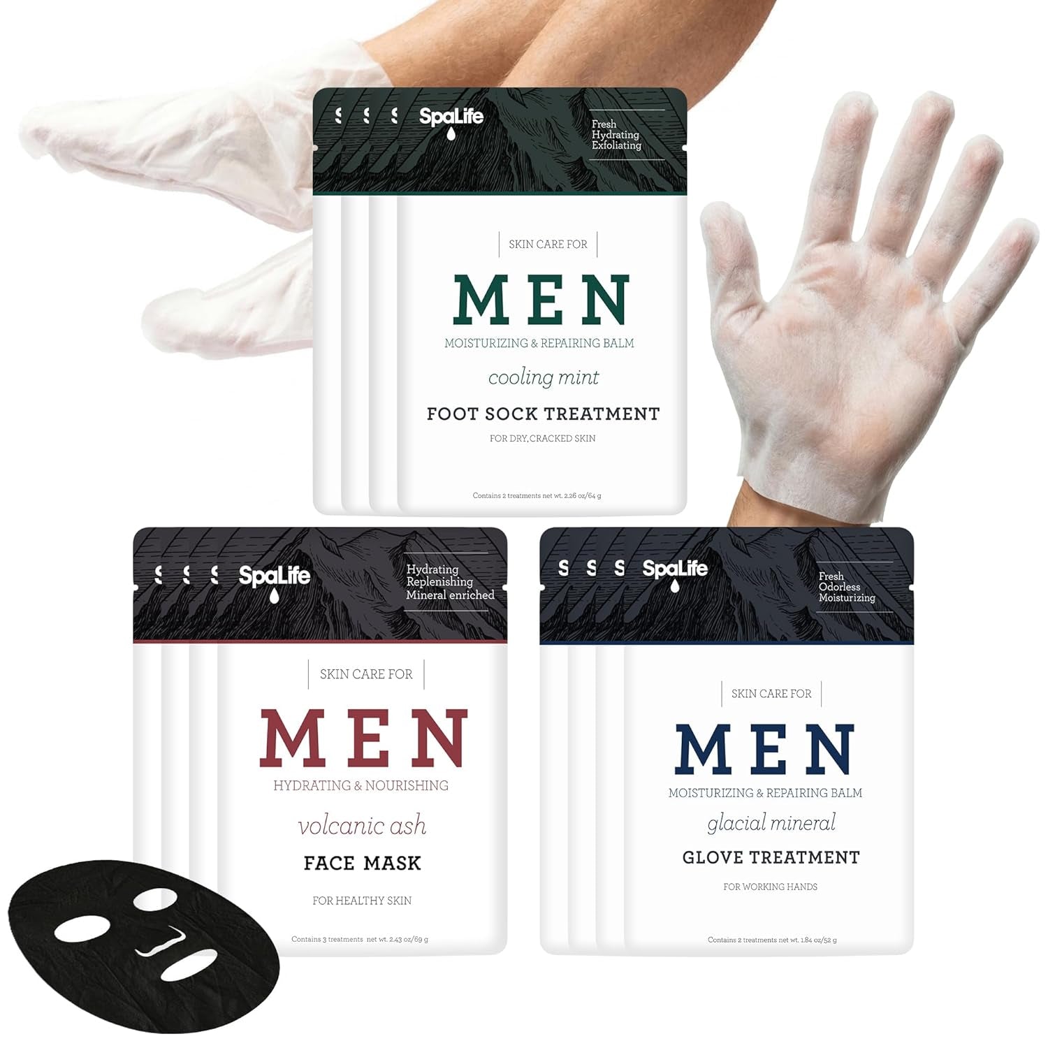 Spa Life Men'S Cooling Mint Foot Repair Balm and Moisturizing Socks Set - Revitalizing Hydrating Foot Mask for Soothing Tired, Achy Feet and Softening Dry, Cracked Skin One Size Fits Most- 6 Pairs
