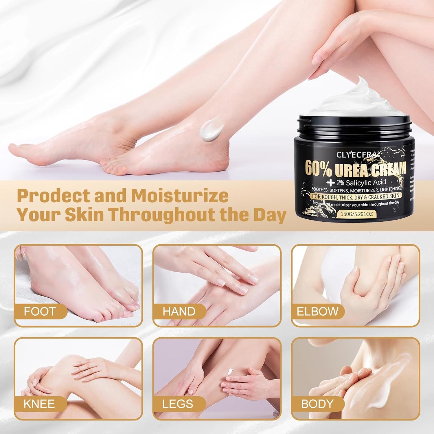 60% Urea Cream with 2% Salicylic Acid, Urea Cream 60 Percent for Feet & Hands- Maximum Strength Moisturizer for Rough, Dry, Thick & Cracked Skin, Callus Remover, Deep Hydration, 150G