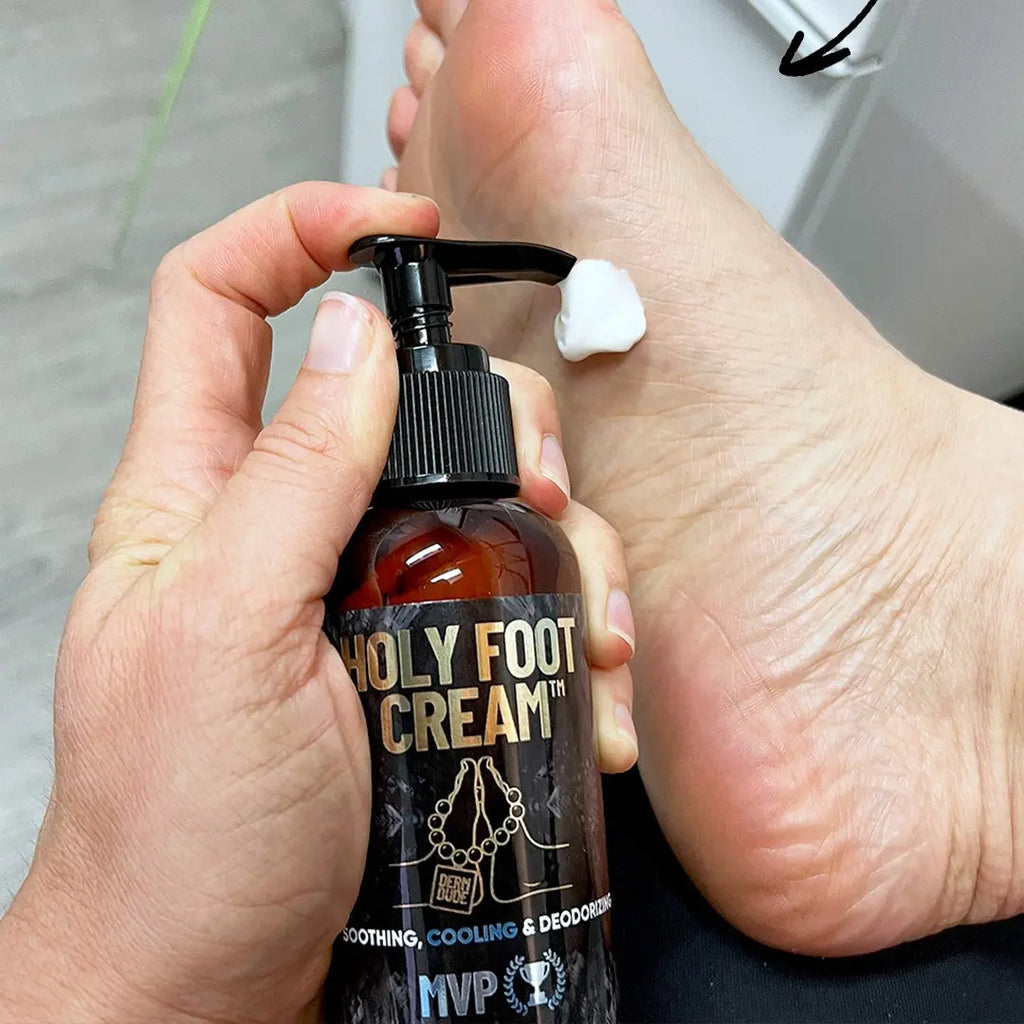 Derm Dude Holy Foot Cream - Moisturizer for Sweaty Smelly & Cracked Heels with Deodorizing Power - Strawberry Lollipop Scent - Hydrating & Antifungal - 100G