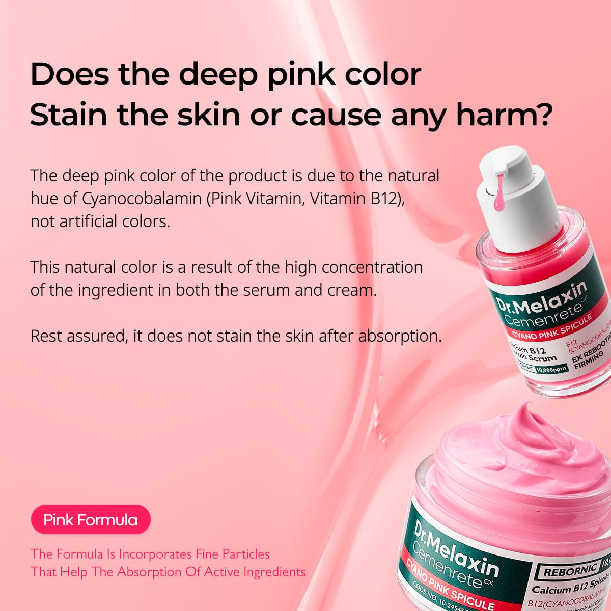 Dr.Melaxin Cyano Pink Spicule Cream with Calcium & Vitamin B12, Spicule Treatment for Dark Circles & Fine Lines, Niacinamide for Hydrating & Firming, 1.69 Fl.Oz