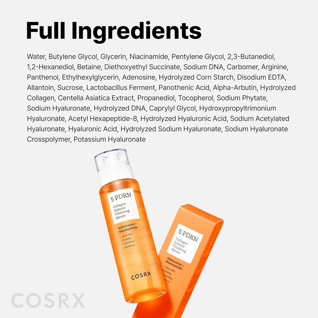 COSRX 5 PDRN Collagen Intense Vitalizing Serum - Korean Serum for Skin Firming & Glowing with Salmon DNA, Centella PDRN & Collagen, Mothers Day Gifts, Korean Skin Care (3.38 Fl.Oz.)