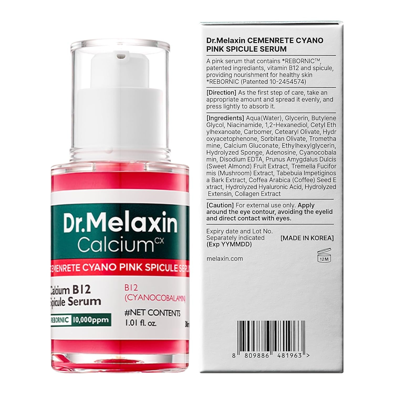 Dr.Melaxin Cyano Pink Spicule Serum with Vitamin B12, Liquid Microneedle Facial Treatment for Enlarged Pores, Niacinamide for Texture Refining & Renewal, 1.01 Fl.Oz