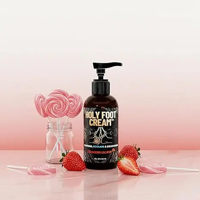 Derm Dude Holy Foot Cream - Moisturizer for Sweaty Smelly & Cracked Heels with Deodorizing Power - Strawberry Lollipop Scent - Hydrating & Antifungal - 100G