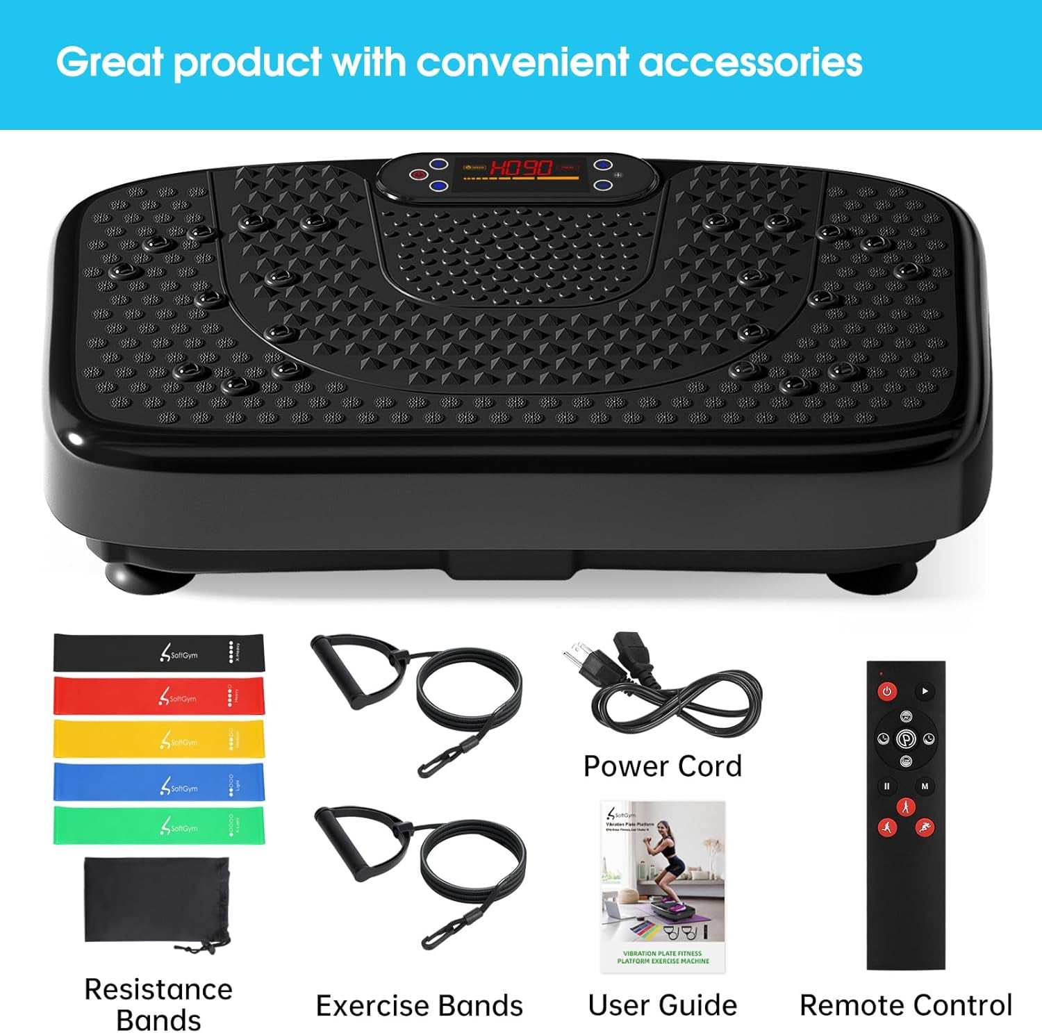 Softgym Vibration Plate Exercise Machine for Lymphatic Drainage,Power Vibrate Stand Shake Board 450 Lbs Capacity Whole Body Workout Waver with Fitness Resistance Bands Weight Loss Gifts for Women Men