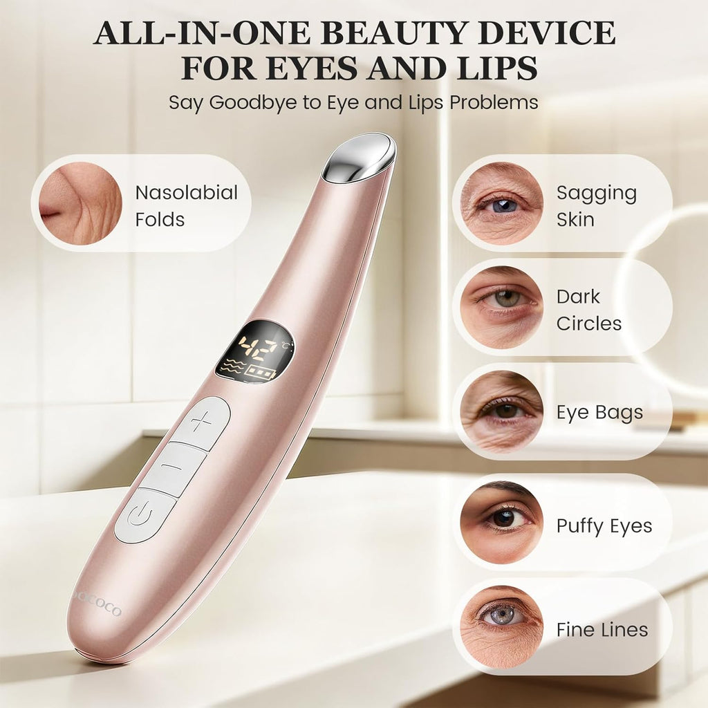 Eye Lift Wand, 98°F to 113°F Eye Heat Wand, Eye Massager for Dry Eyes, Dark Circles and Puffiness, Eye Lifting Device for Fine Lines, Champagne Gold