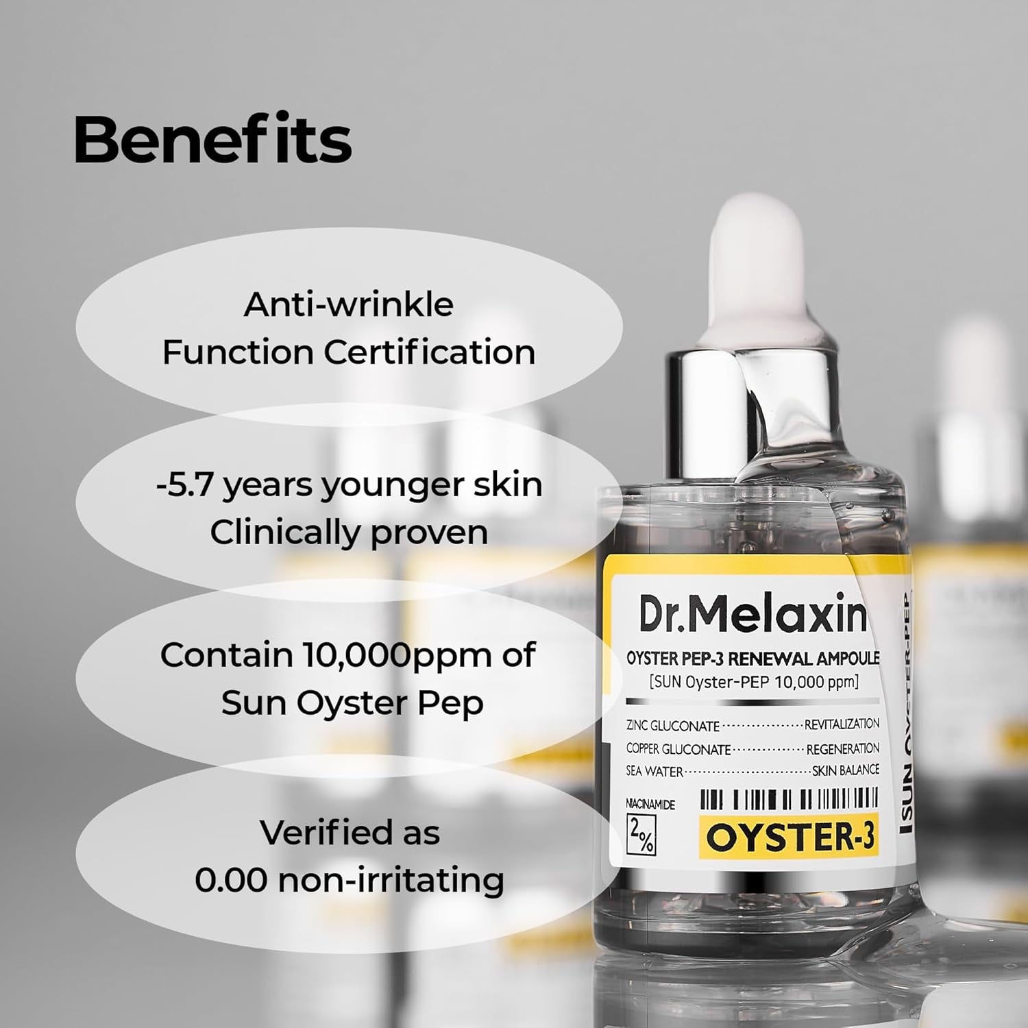 Dr.Melaxin Oyster Pep3 Renewal Ampoule for Plumping, anti Aging, Hydrating Face | Visibly Smooth and Glowy Skin, Korean Skincare, 1.01 Fl Oz(30Ml)