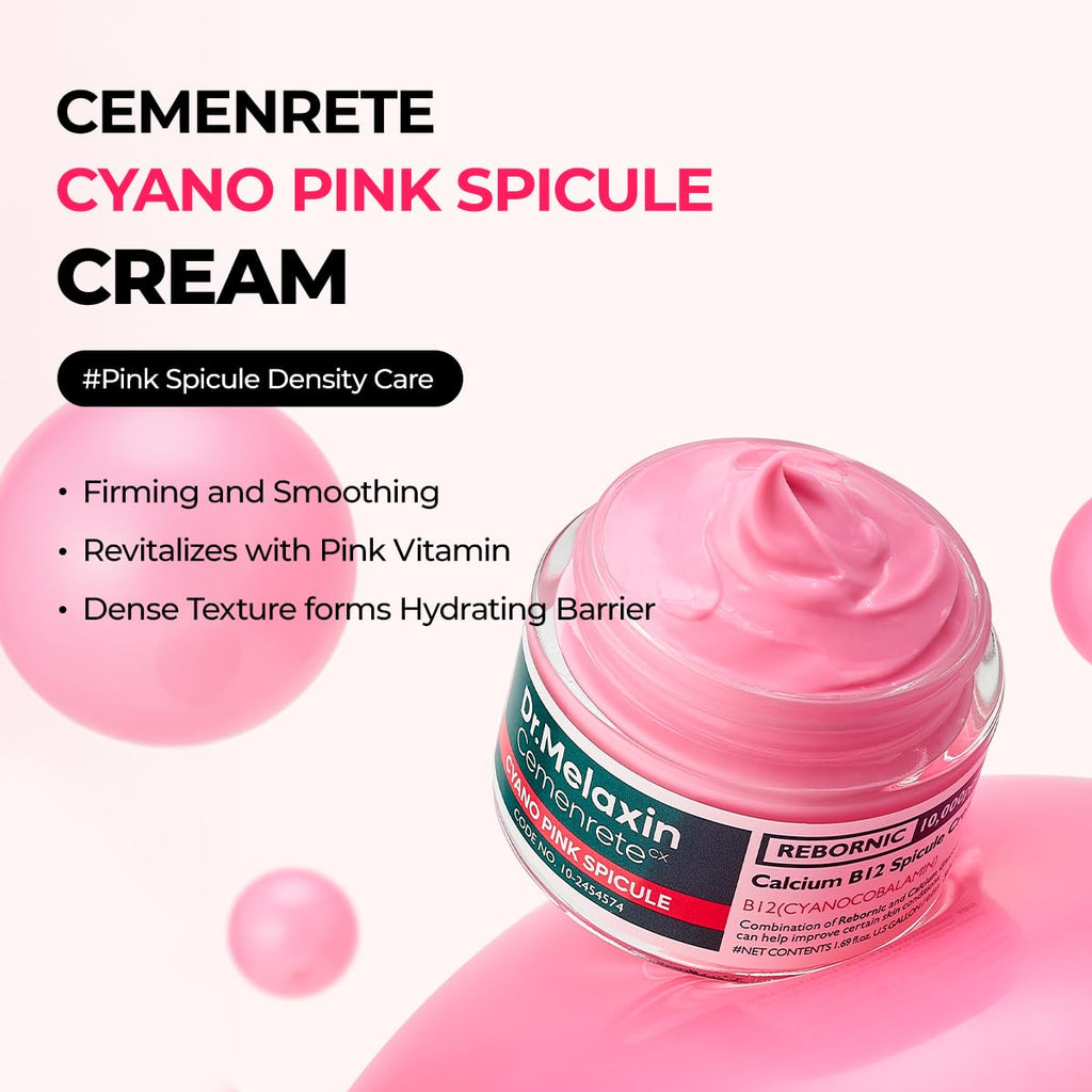 Dr.Melaxin Cyano Pink Spicule Cream with Calcium & Vitamin B12, Spicule Treatment for Dark Circles & Fine Lines, Niacinamide for Hydrating & Firming, 1.69 Fl.Oz