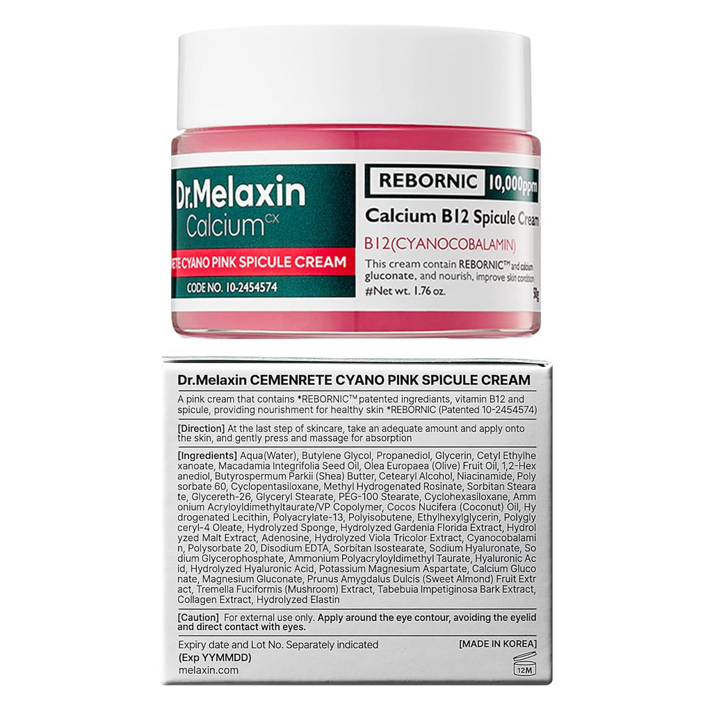 Dr.Melaxin Cyano Pink Spicule Cream with Calcium & Vitamin B12, Spicule Treatment for Dark Circles & Fine Lines, Niacinamide for Hydrating & Firming, 1.69 Fl.Oz