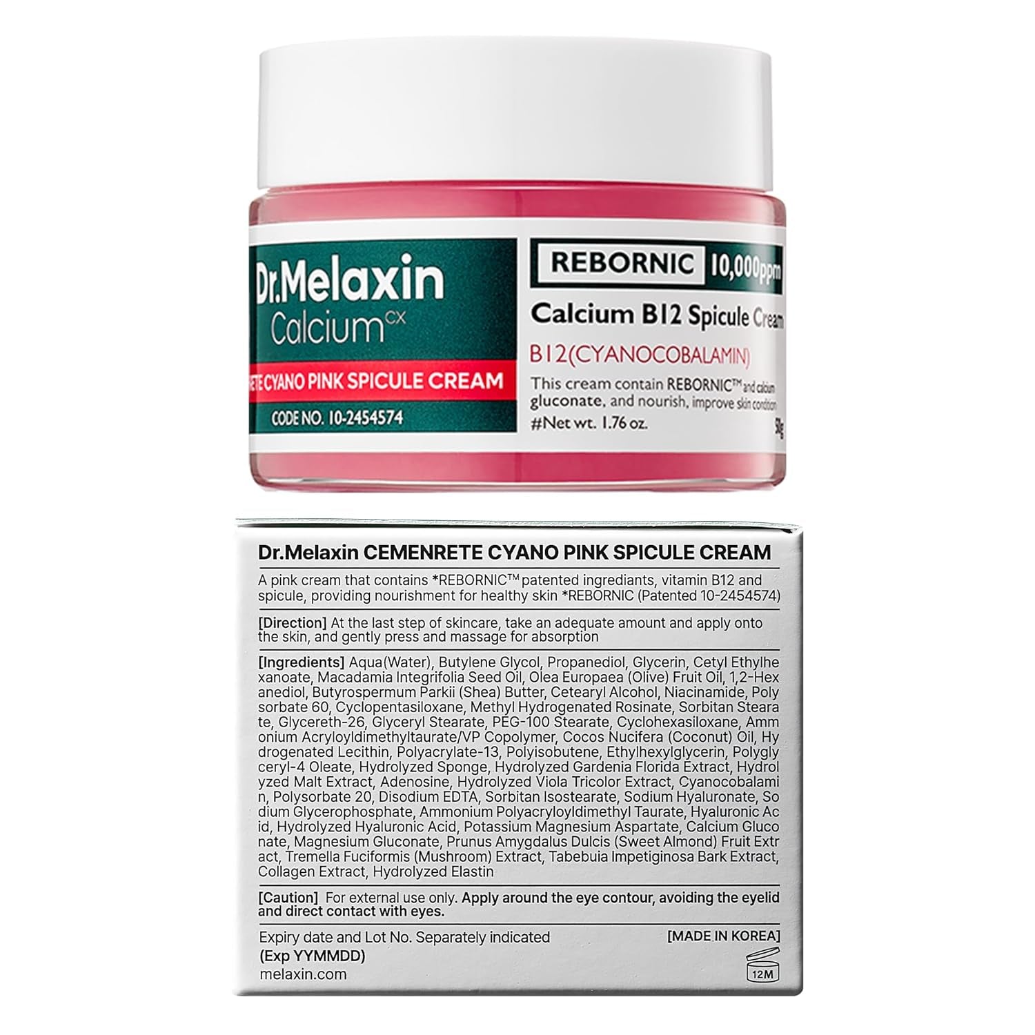 Dr.Melaxin Cyano Pink Spicule Cream with Calcium & Vitamin B12, Spicule Treatment for Dark Circles & Fine Lines, Niacinamide for Hydrating & Firming, 1.69 Fl.Oz