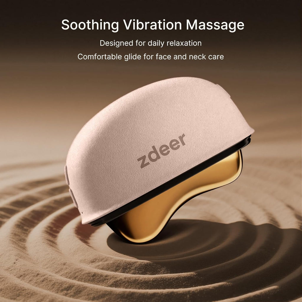 ZDEER LED Red Light Therapy for Face & Neck Massager Facial Care Device – Electric Gua Sha Brass Tool with Heat & Vibration for Firming, Sculpting & Skincare, Pink
