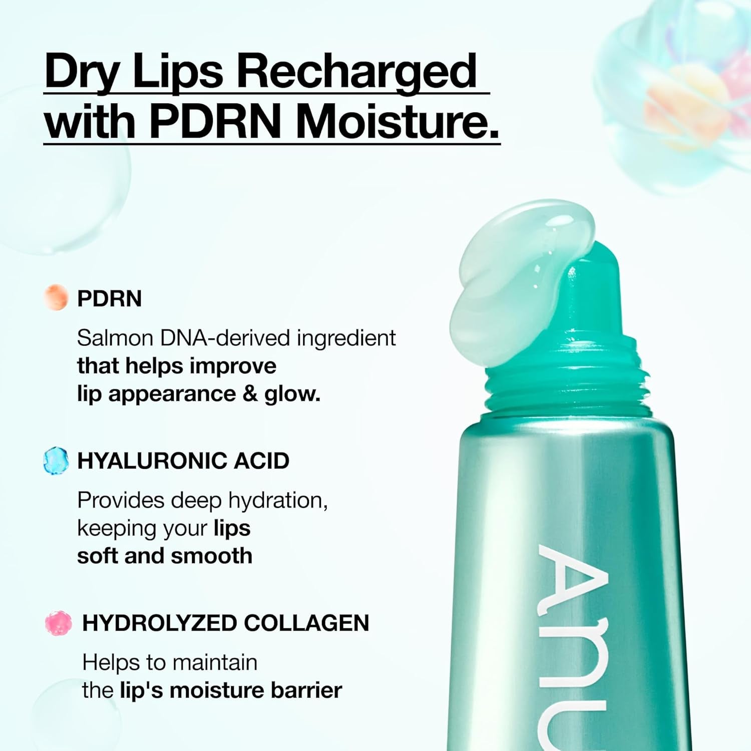 Anua PDRN Lip Serum, Long-Lasting Hydration for Dry, Cracked Lips, Non-Sticky Moisturizing Lip Care with Salmon DNA, Hyaluronic Acid & Collagen, Korean Skincare, 0.33 Fl.Oz