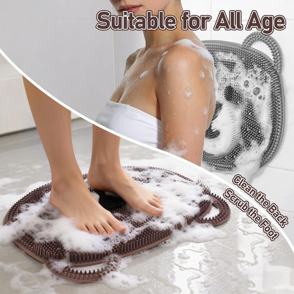 Foot Scrubber Mat in Shower 2 Pack Large - Silicone Foot Bath Exfloating Feet Deep Clean Brush Massager Acupressure Pad Improve Circulation & Feet Relief for Men Women Kids Children Cf&Gy