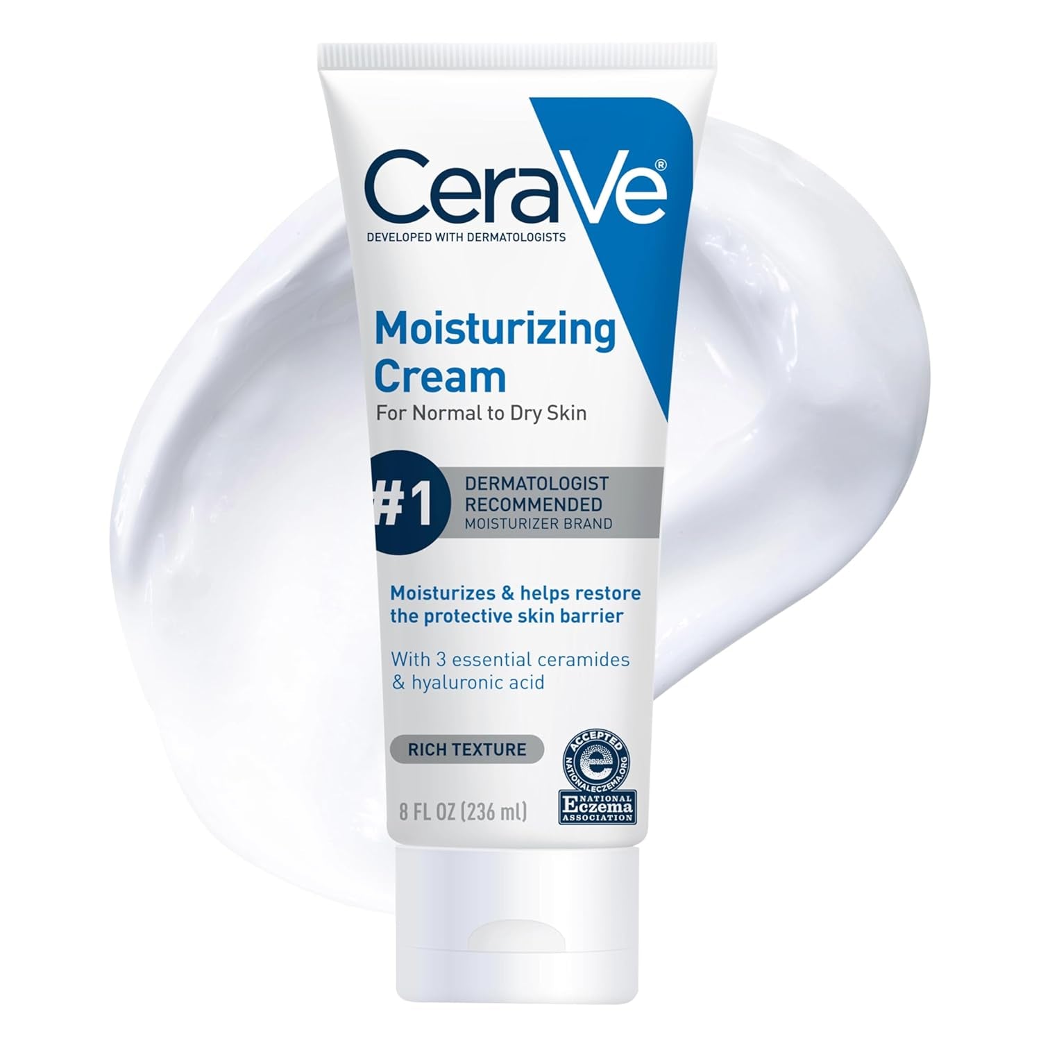 Cerave Moisturizing Cream, Body and Face Moisturizer for Dry Skin, Body Cream with Hyaluronic Acid and Ceramides, Daily Moisturizer, Oil-Free, Fragrance Free, Non-Comedogenic, 19 Ounce