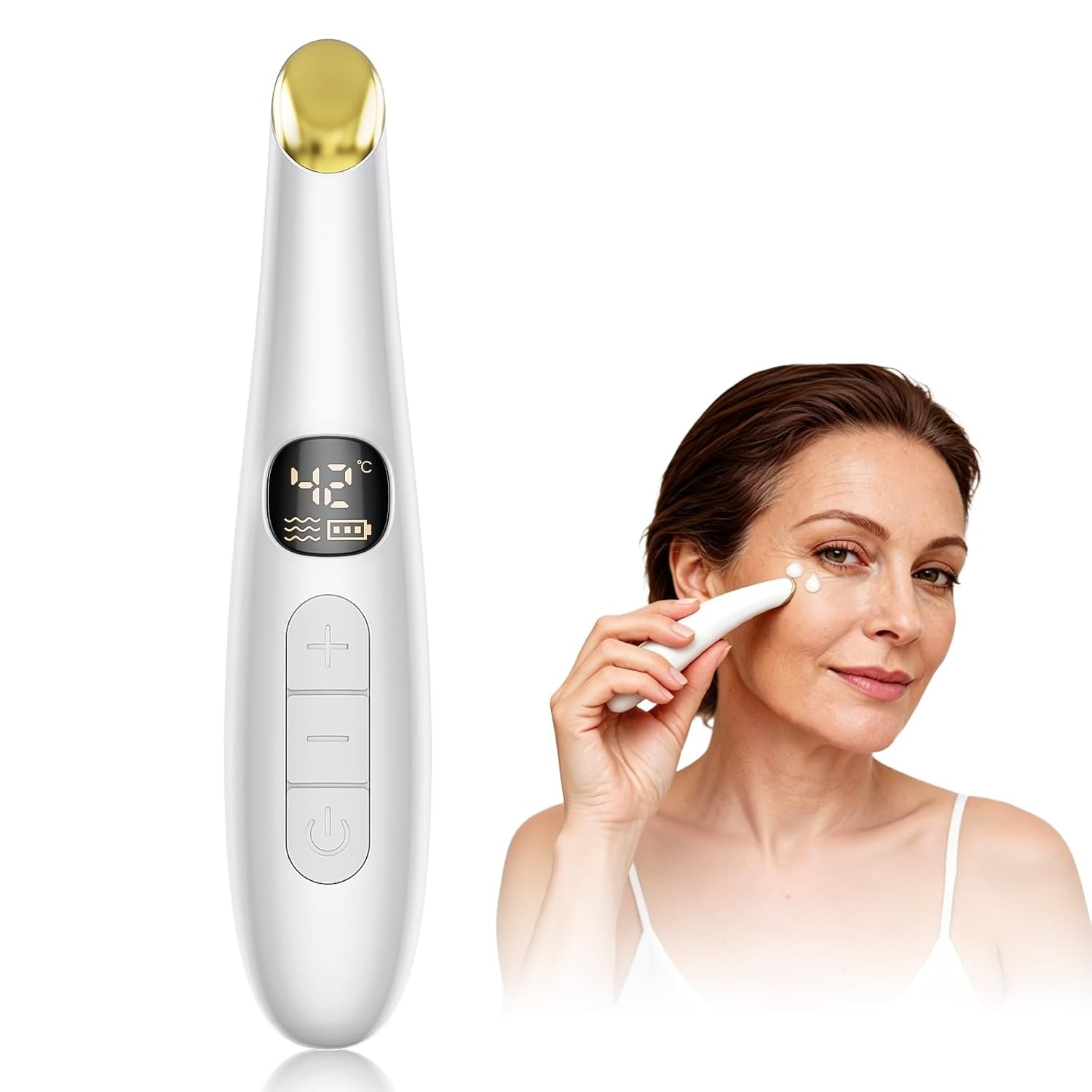 Eye Lift Wand, 98°F to 113°F Eye Heat Wand, Eye Massager for Dry Eyes, Dark Circles and Puffiness, Eye Lifting Device for Fine Lines, Champagne Gold