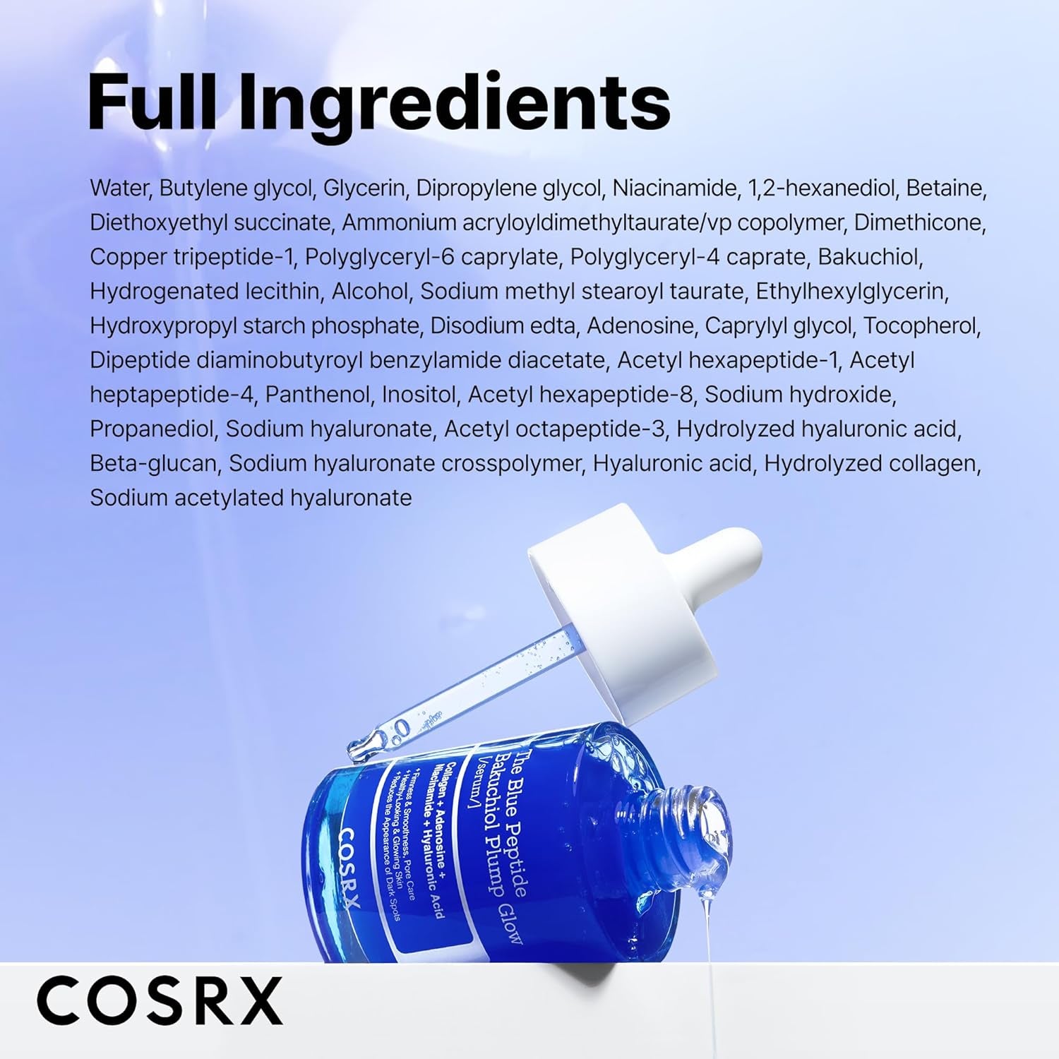 COSRX the Blue Peptide Bakuchiol Plump Glow Serum, Korean Peptide Plumping Serum for Face, Ghk-Cu Copper Peptides, Bakuchiol, Anti-Aging & Firming, Korean Skin Care, Mothers Day Gifts, 1.69 Fl Oz