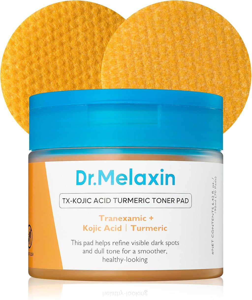 Dr.Melaxin TX Kojic Acid Turmeric Toner Pads with Tranexamic Acid, Brightening Toner Pad for Pigmentation & Dark Spot Care, Gentle Keratin Care for Radiant Skin, Korean Skincare, 70 Sheets
