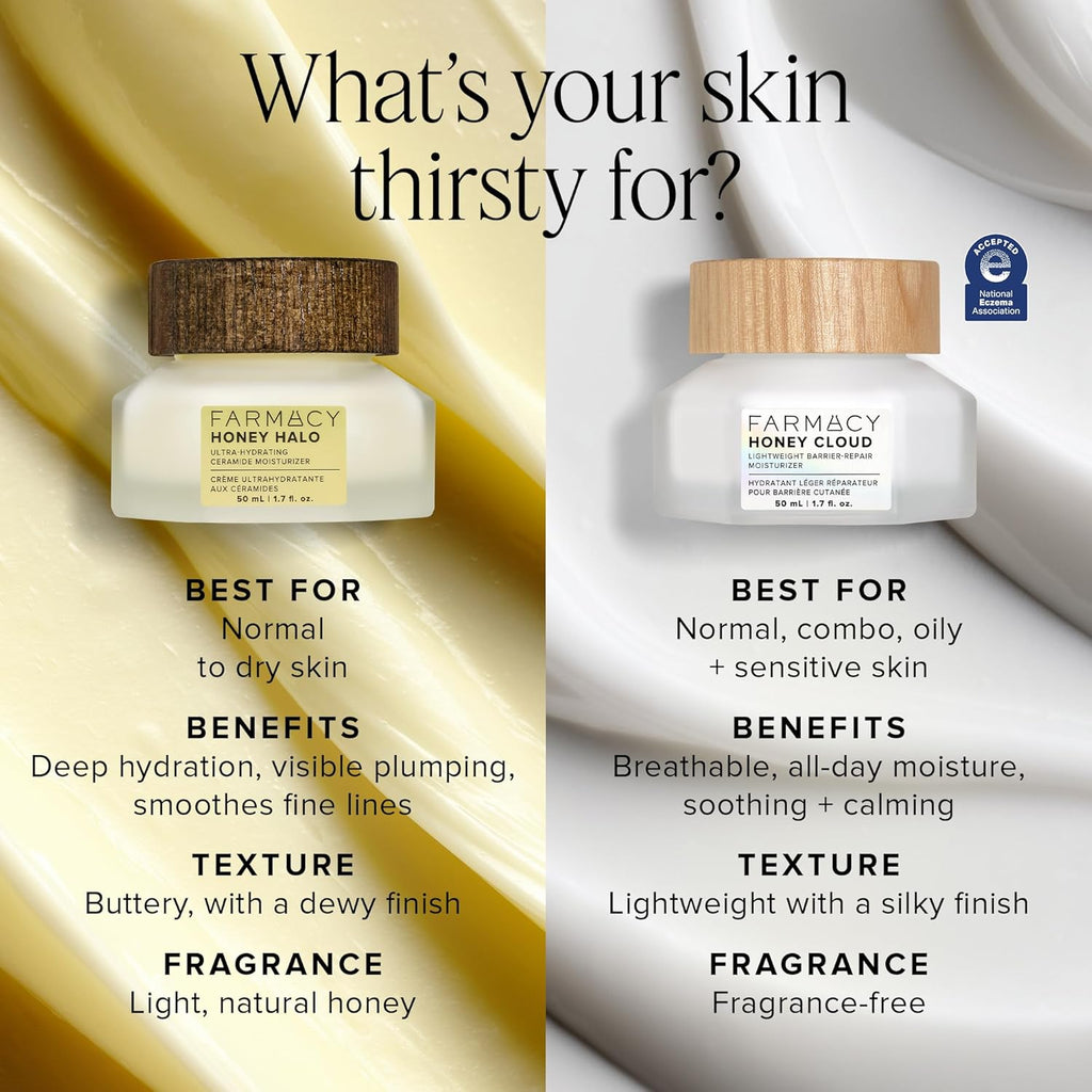 Farmacy Ceramide Face Moisturizer - Honey Halo Ultra Hydrating Facial Moisturizer with Buckwheat Honey + Ceramides - Helps Restore Barrier + Replenish Dryness - Plumping Skin Care for Dry Skin (50Ml)