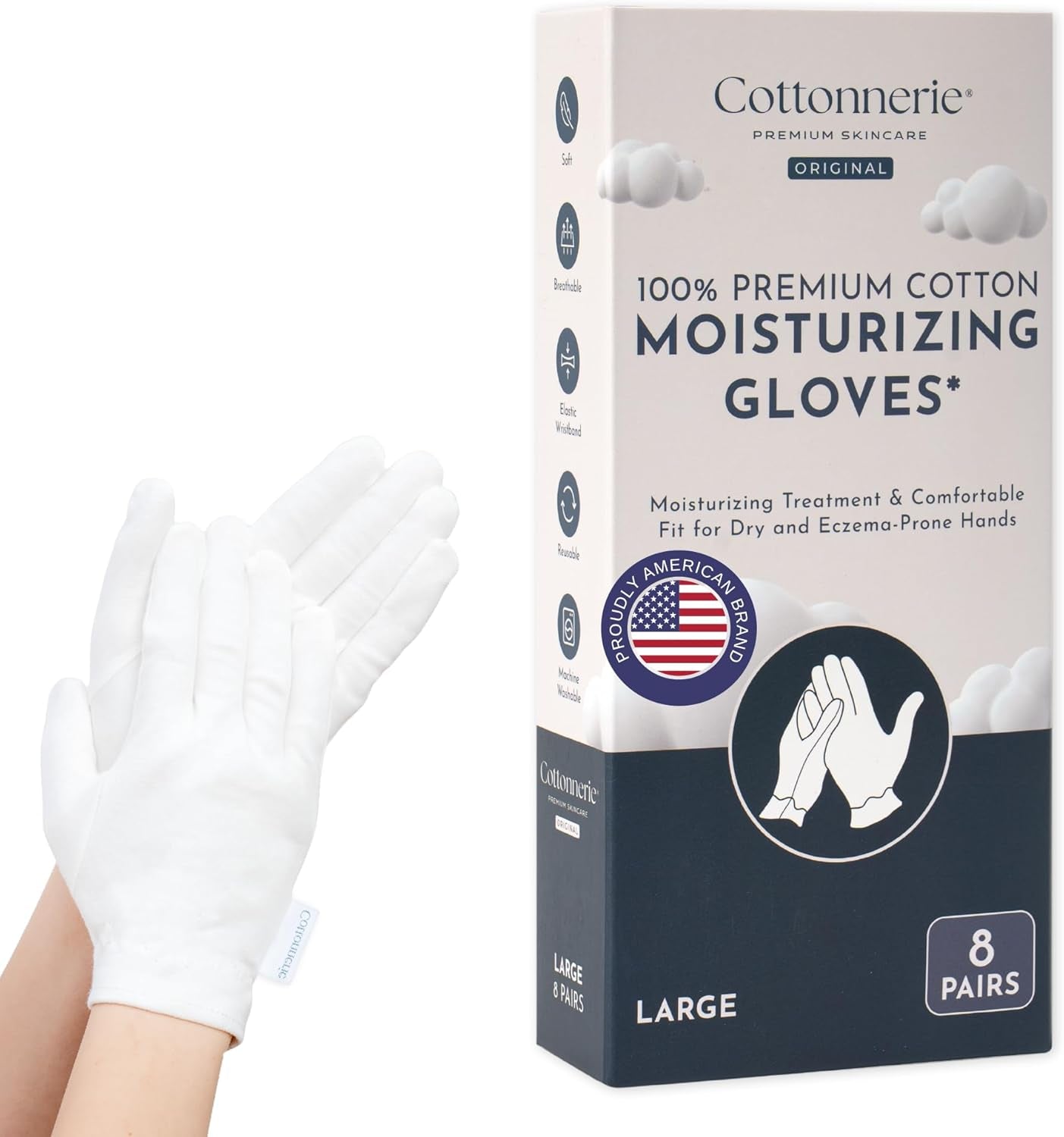 4 Pairs Cottonnerie Organic Cotton Gloves for Dry Hands Sleeping, Moisturizing Gloves Overnight, Hand Moisturizer Gloves, Moisture Gloves for Dry Hands Overnight, Sleeping Gloves, Medium