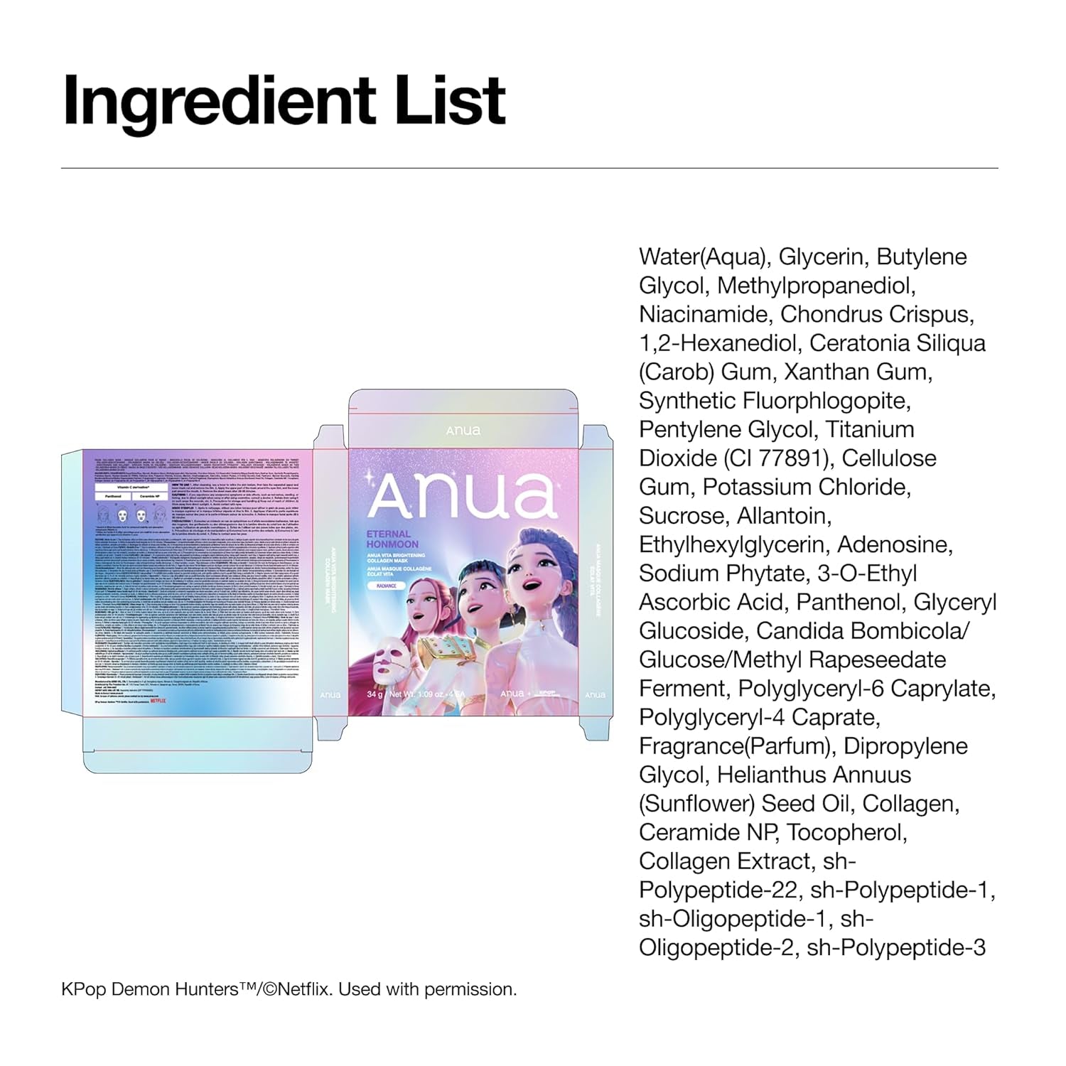 ANUA Vita Collagen Mask, Hydrogel Face Mask for Cooling & Skin Firmness, Dullness Care with Vitamin C, Radiant Glass Skin Effect, Kpop Demon Hunters, Korean Skincare (4Ea)