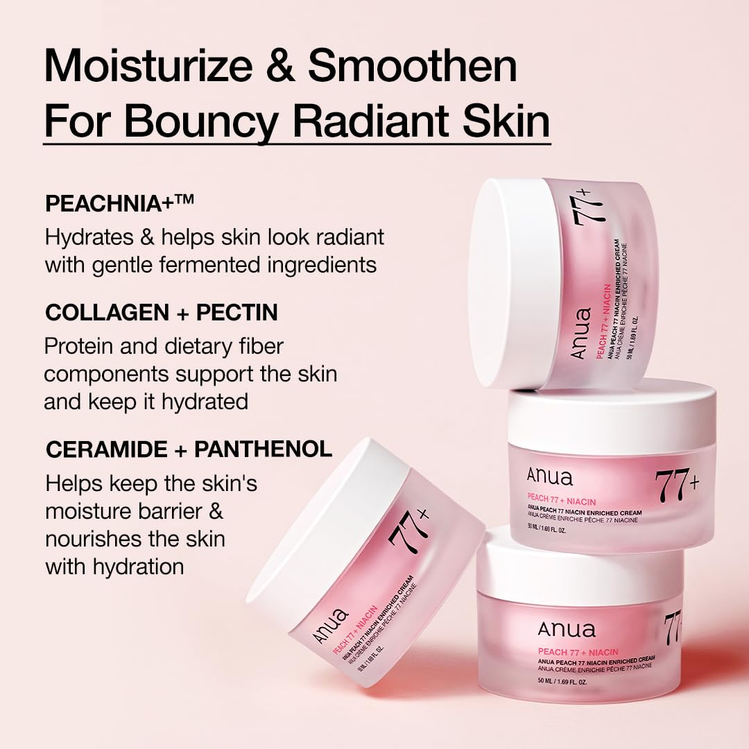 Anua Peach Niacinamide Cream, Face Moisturizer for Dry Skin with Vitamin B12, Collagen, Ceramide, Panthenol, Korean Skin Care for Glass Skin (50Ml, 1.69 Fl.Oz.)
