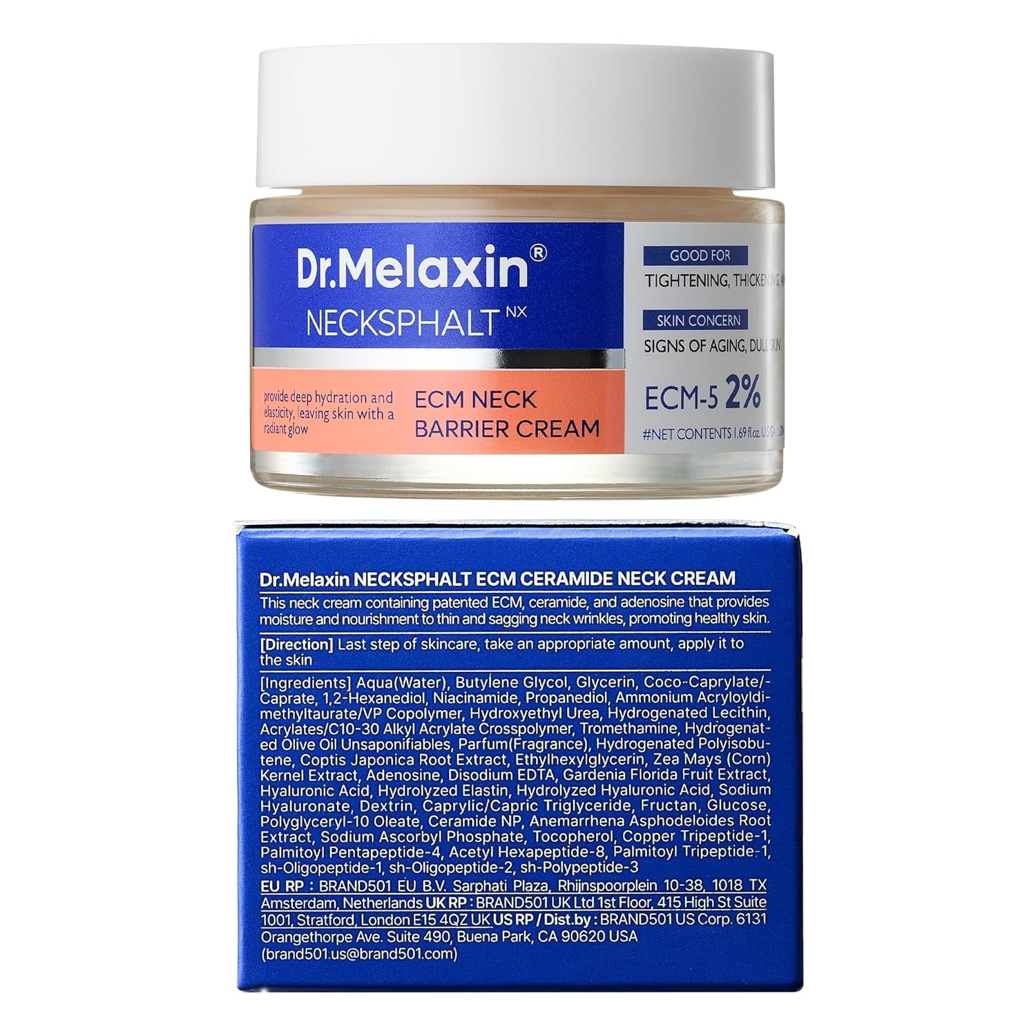Dr.Melaxin Necksphalt Firming Cream with ECM-5 20,000Ppm, Firming & Lifting Neck Cream for Wrinkles & Sagging Skin, Ceramide & Collagen for Elasticity & Radiant Glow, 1.76 Fl.Oz
