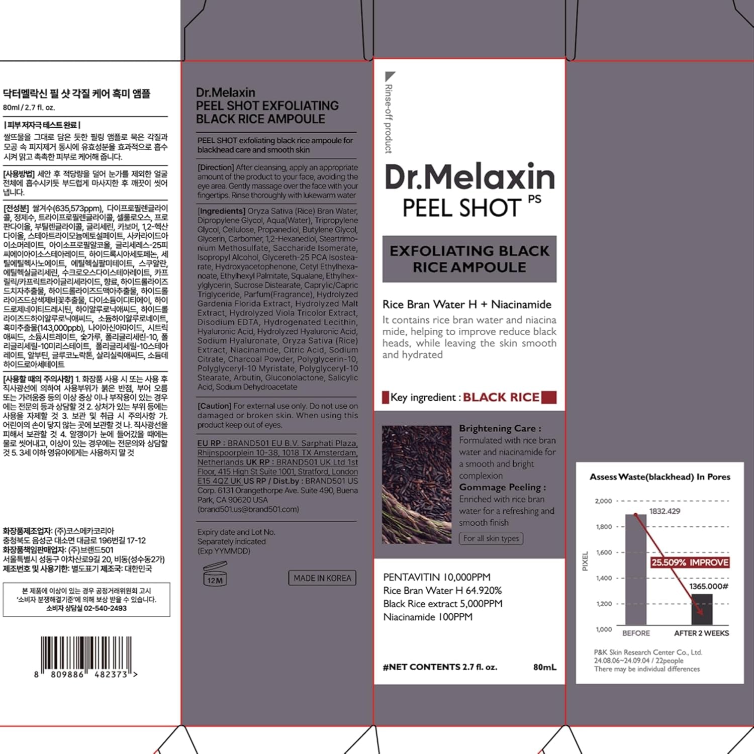 Dr.Melaxin Peel Shot Glow Black Rice Peeling Ampoule – AHA BHA Daily Chemical Exfoliant with Rice Water & Niacinamide, Glass Skin Texture for Dead Skin & Dull Complexion, Korean Skincare 2.7 Fl.Oz