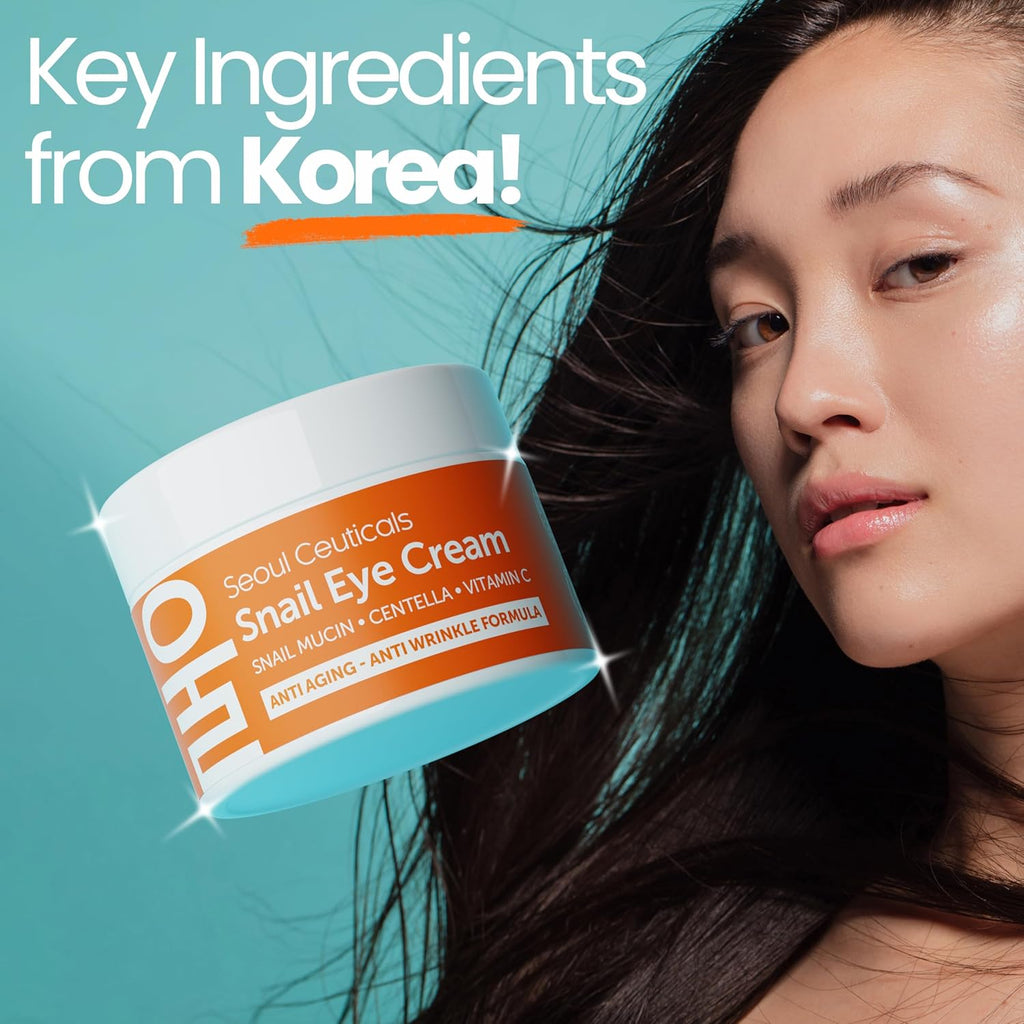 Seoulceuticals Korean Snail Mucin Eye Cream - 97.5% Snail Filtrate K Beauty anti Aging under Eye anti Wrinkle Eye Treatment Cream 0.5Oz