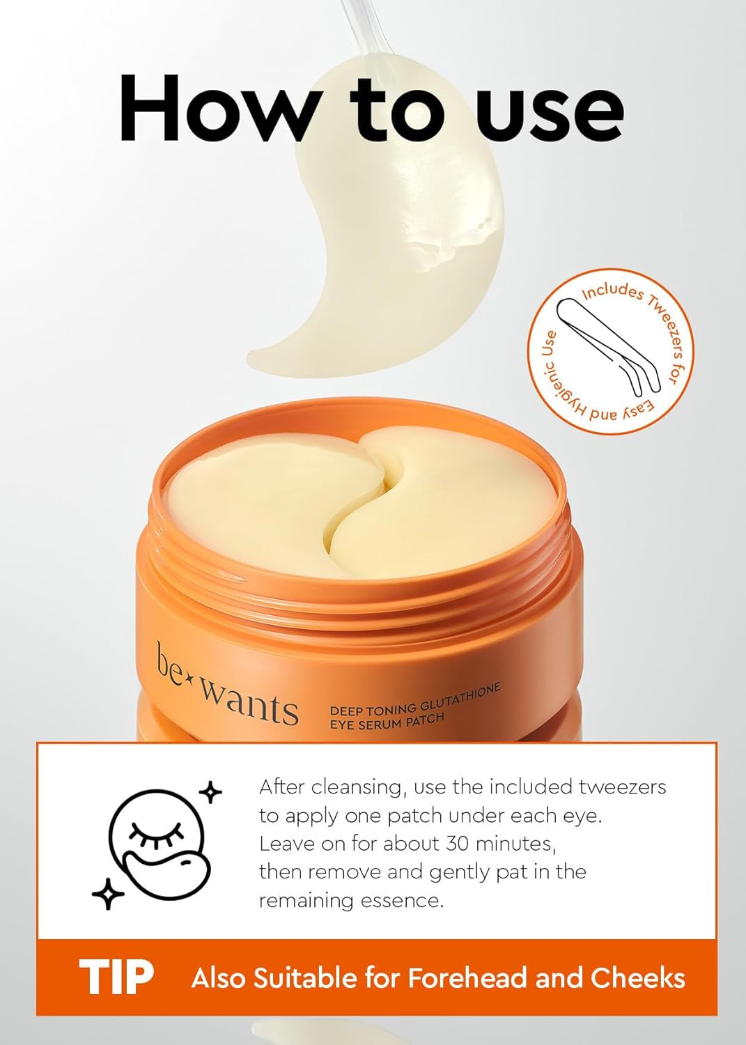 Bewants Deep Toning Glutathione Eye Serum Patch | Korean Retinol and Caffeine Eye Patches | Advanced Glutathione Skincare Gel Patch | 60 Undereye Mask Patches | Mothers Day Gift