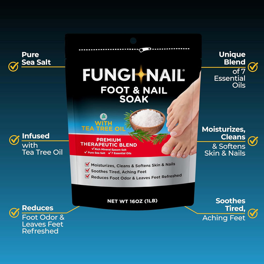 Fungi-Nail Foot & Nail Soak with Tea Tree Oil - Moisturize, Reduce Foot Odor, & Soothe Aching Feet - a Therapeutic Blend of Rich Mineral Epsom Salt, Pure Sea Salt, and 7 Essential Oils - 1 Pound