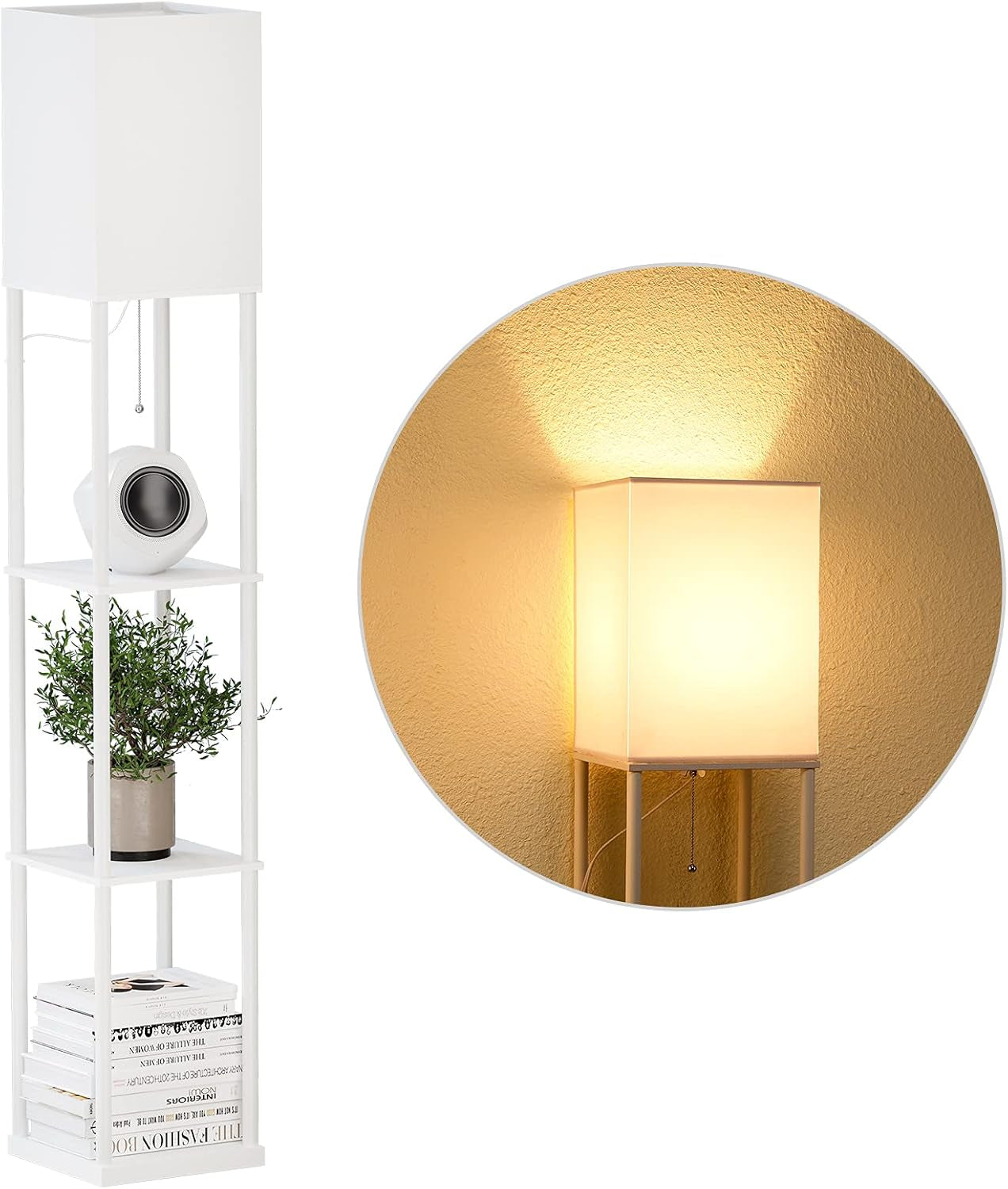 SUNMORY 5 Tier Floor Lamp with Shelves, Modern Square Standing Lamp with 3 Color Temperature Bulb, Corner Display Bookshelf Lamp for Living Room and Bedroom, Tall Shelf Floor Lamp