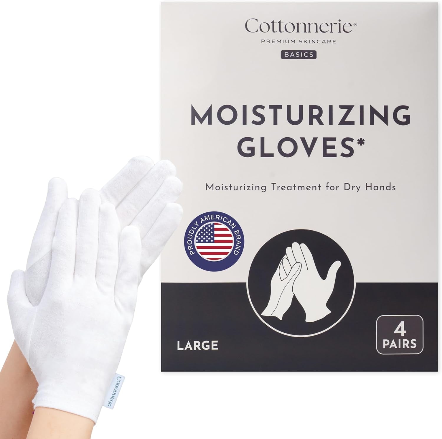 4 Pairs Cottonnerie Organic Cotton Gloves for Dry Hands Sleeping, Moisturizing Gloves Overnight, Hand Moisturizer Gloves, Moisture Gloves for Dry Hands Overnight, Sleeping Gloves, Medium